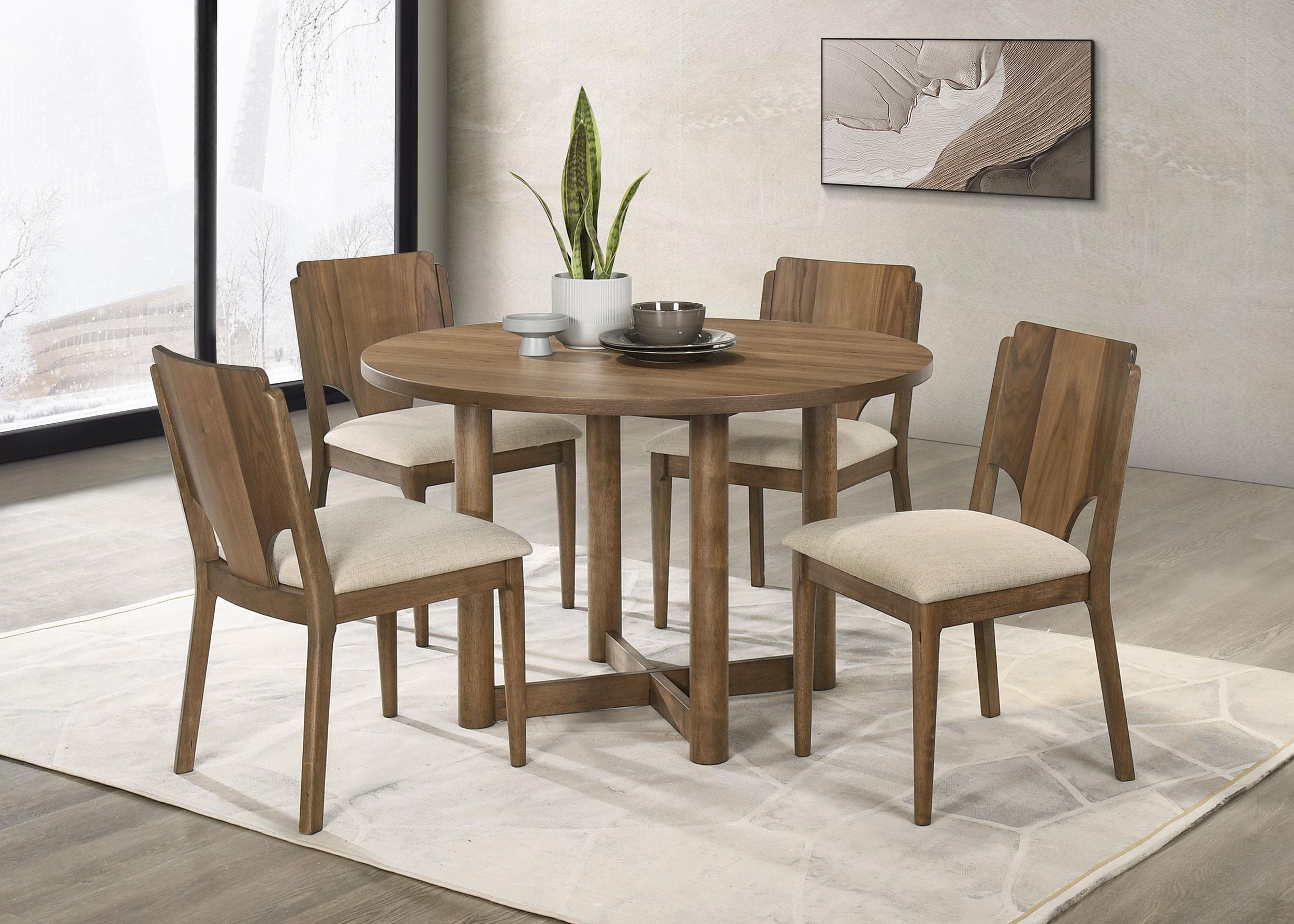 Crestmore 5-piece 46-inch Round Wood Dining Table Set Walnut - Ideal Furniture (Fresno,CA)