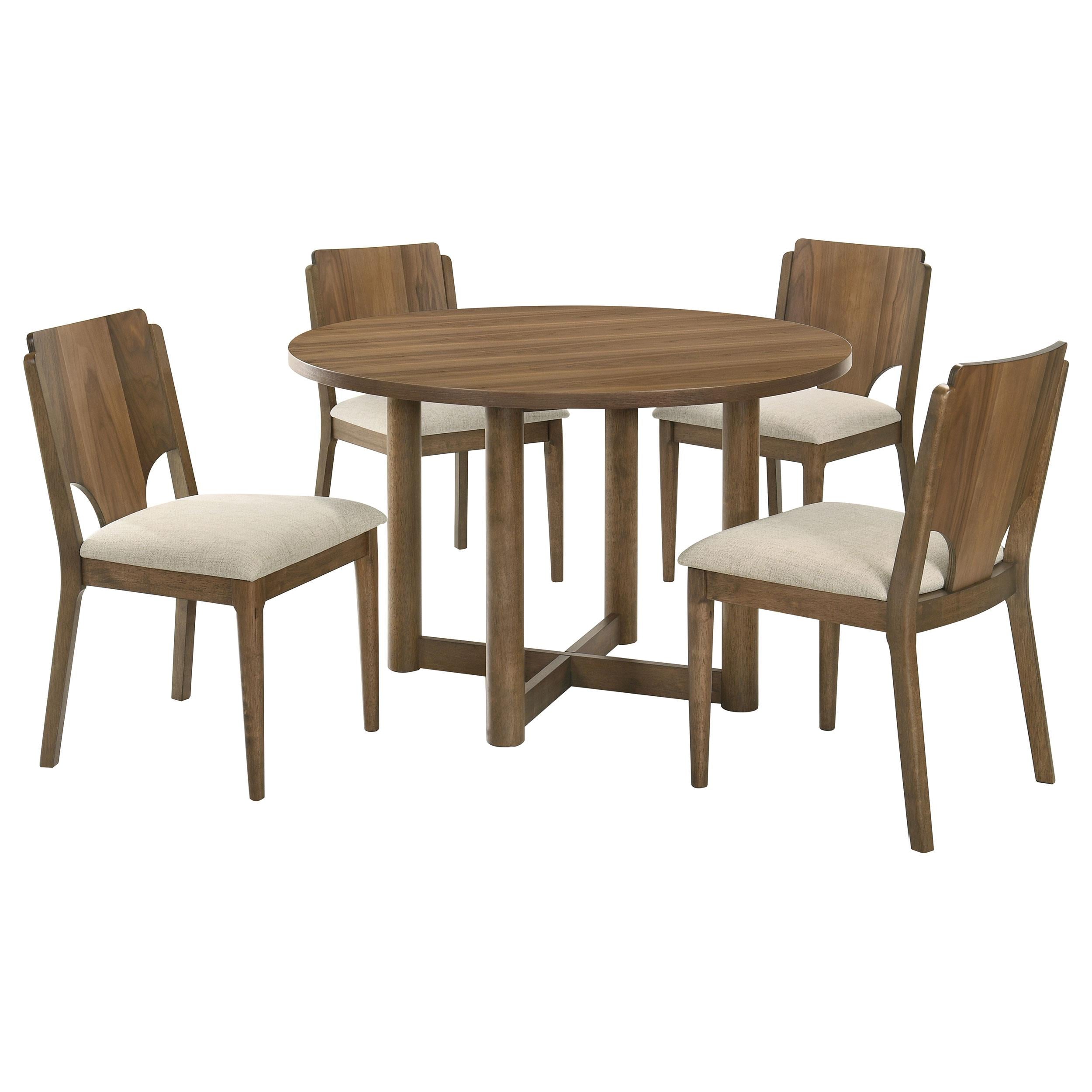Crestmore 5-piece 46-inch Round Wood Dining Table Set Walnut - Ideal Furniture (Fresno,CA)