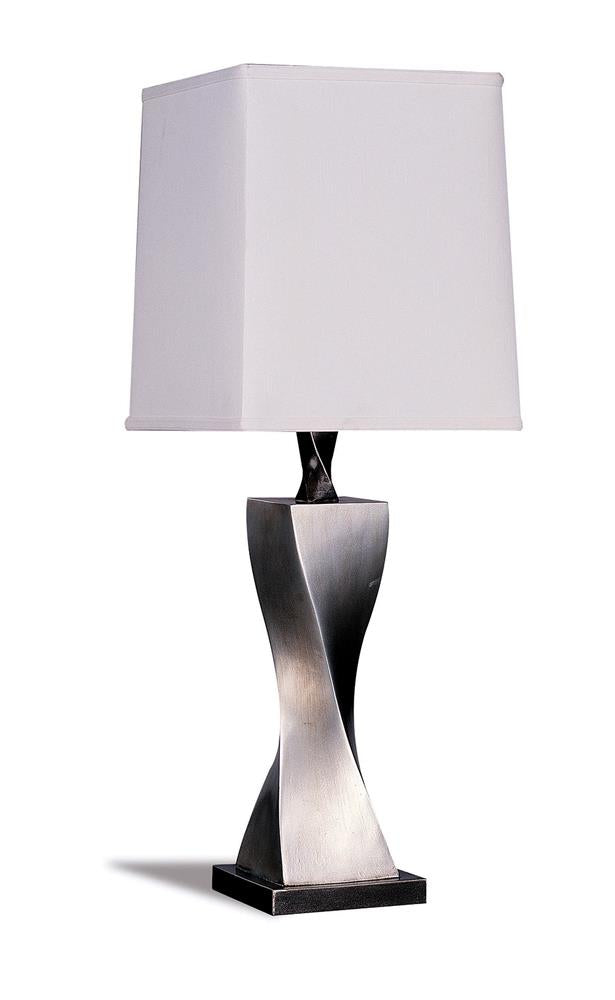 Keene Square Shade Table Lamps White and Antique Silver (Set of 2) - Ideal Furniture (Fresno,CA)