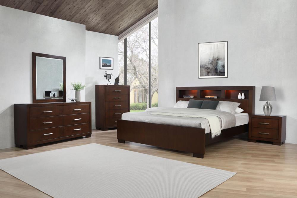 Jessica Bedroom Set with Bookcase Headboard Cappuccino - Ideal Furniture (Fresno,CA)