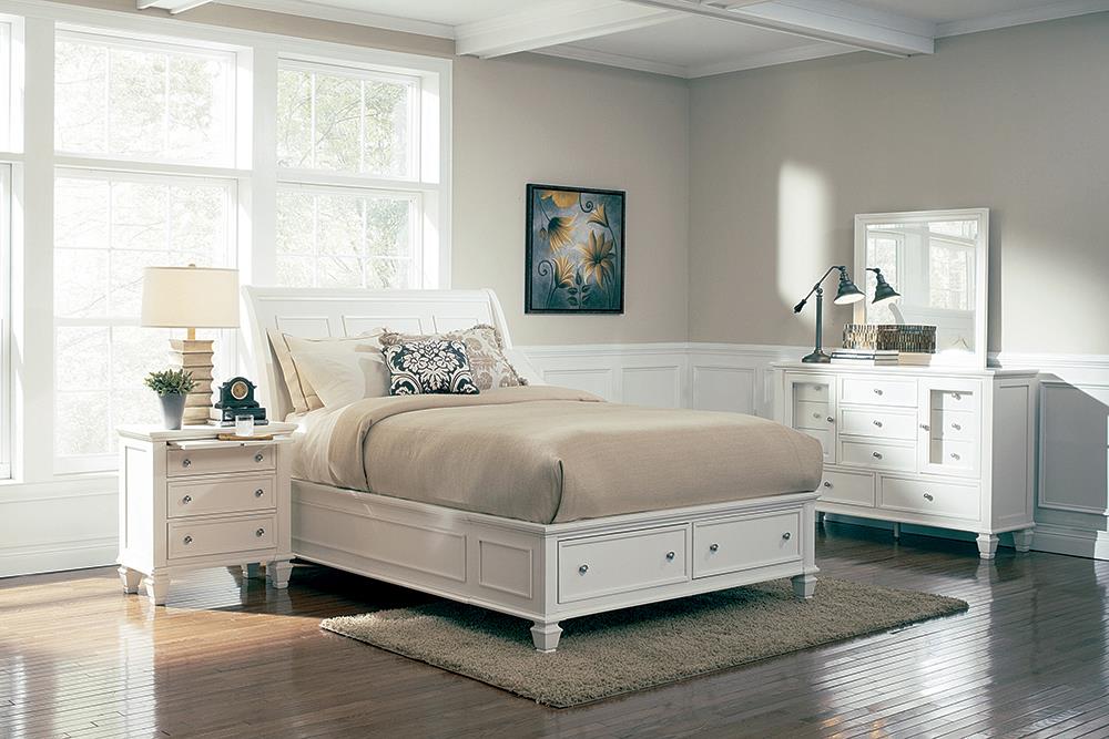 Sandy Beach 4 & 5 Piece Storage Bedroom Set with Sleigh Headboard E.King, Queen, & Cal.King - Ideal Furniture (Fresno,CA)