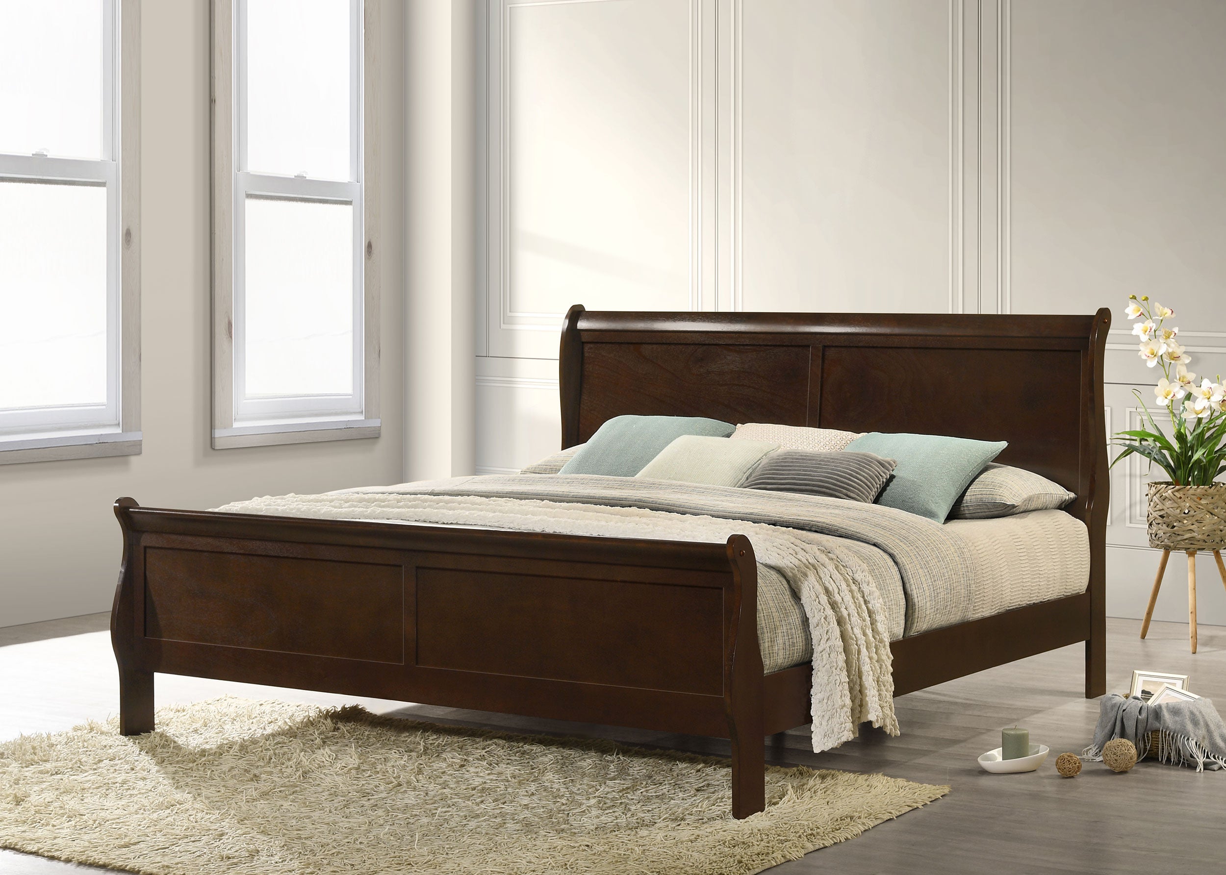 Louis Philippe Sleigh Panel Bed - Ideal Furniture (Fresno,CA)