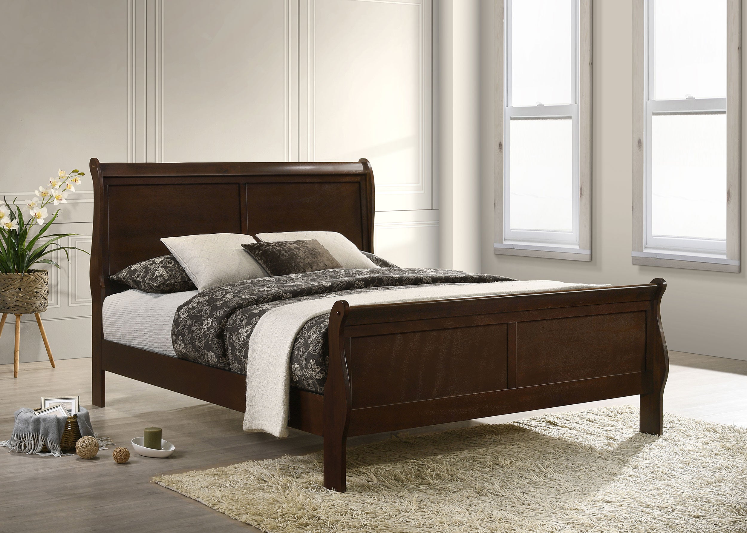 Louis Philippe Sleigh Panel Bed - Ideal Furniture (Fresno,CA)