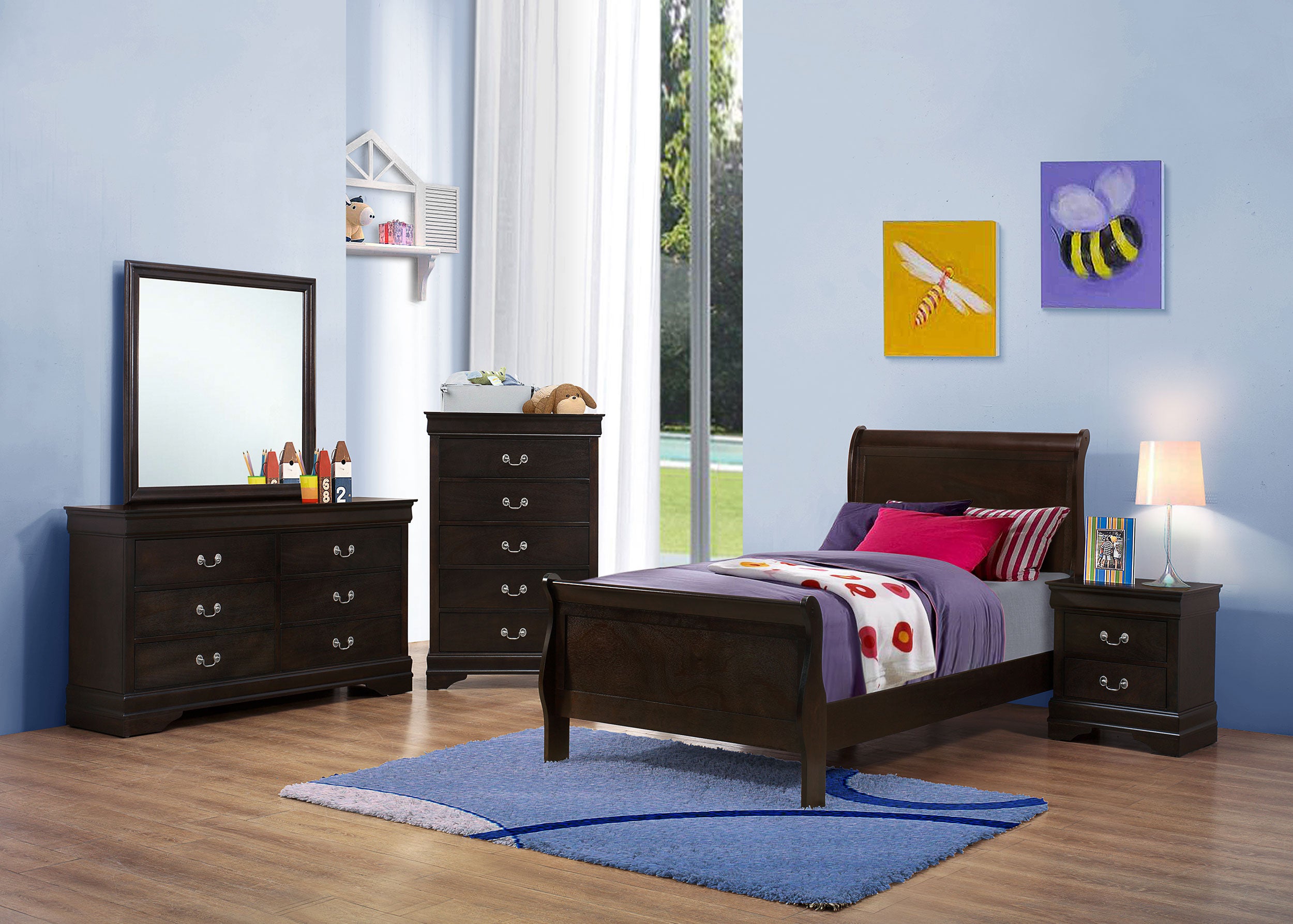 Louis Philippe Sleigh Panel Bed - Ideal Furniture (Fresno,CA)
