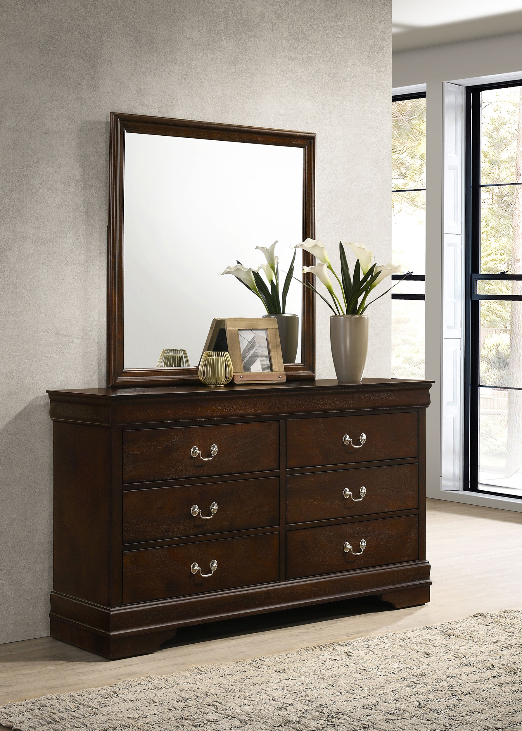 Louis Philippe Dresser with Mirror - Ideal Furniture (Fresno,CA)