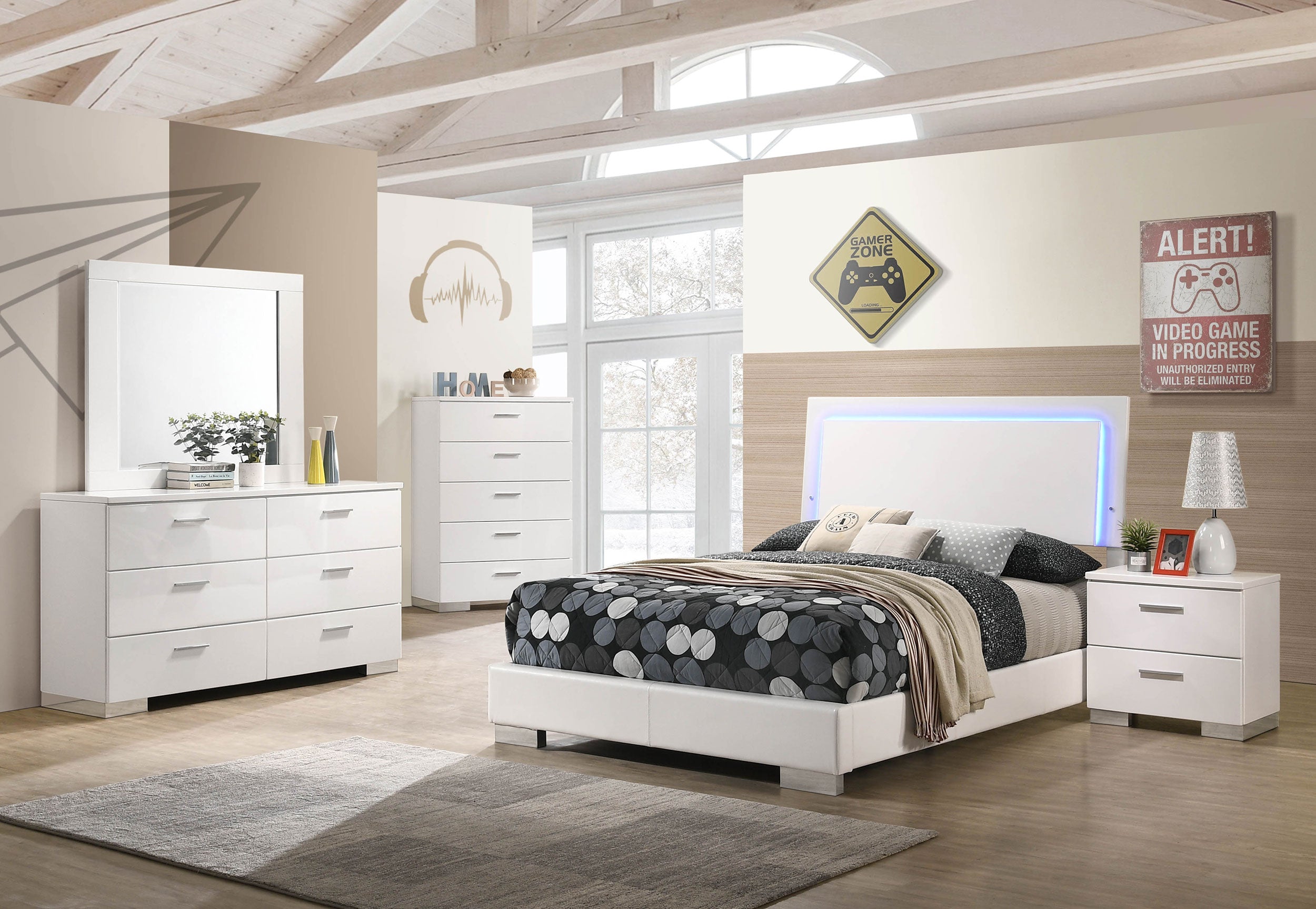 Felicity Panel Bed with LED Lighting - Ideal Furniture (Fresno,CA)
