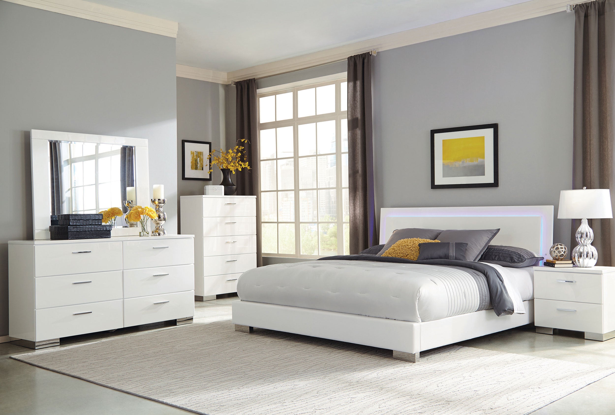 Felicity Panel Bed with LED Lighting - Ideal Furniture (Fresno,CA)