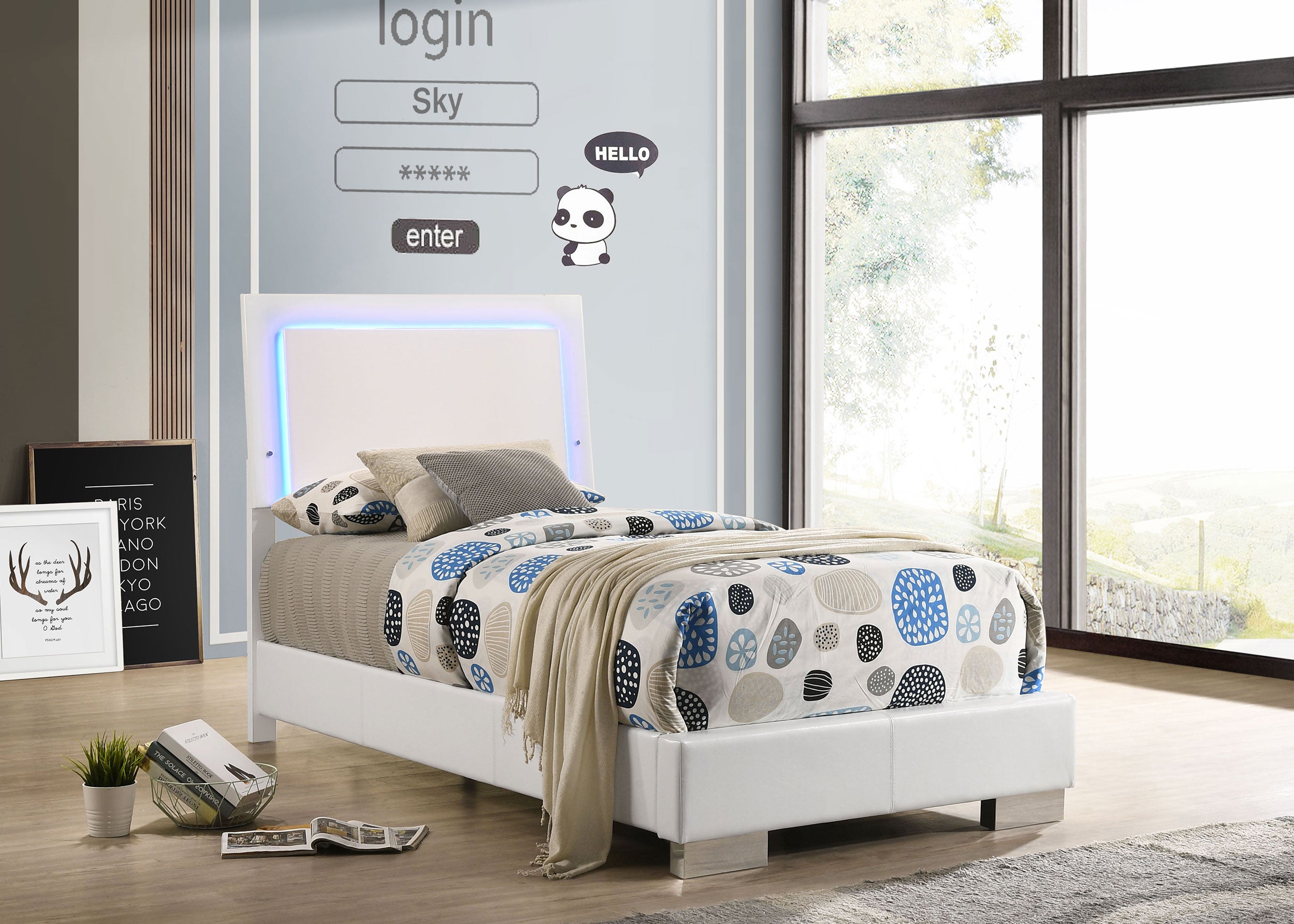 Felicity Panel Bed with LED Lighting - Ideal Furniture (Fresno,CA)