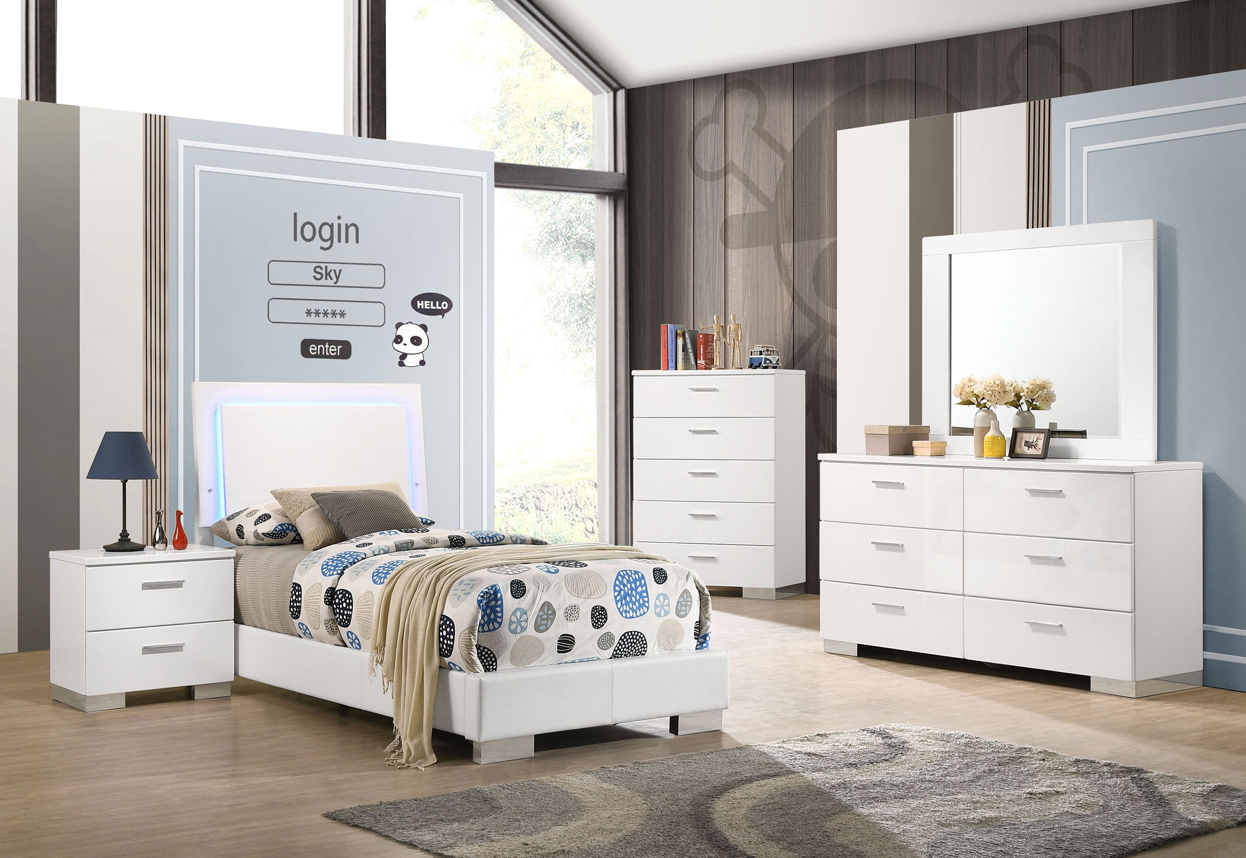 Felicity Panel Bed with LED Lighting - Ideal Furniture (Fresno,CA)
