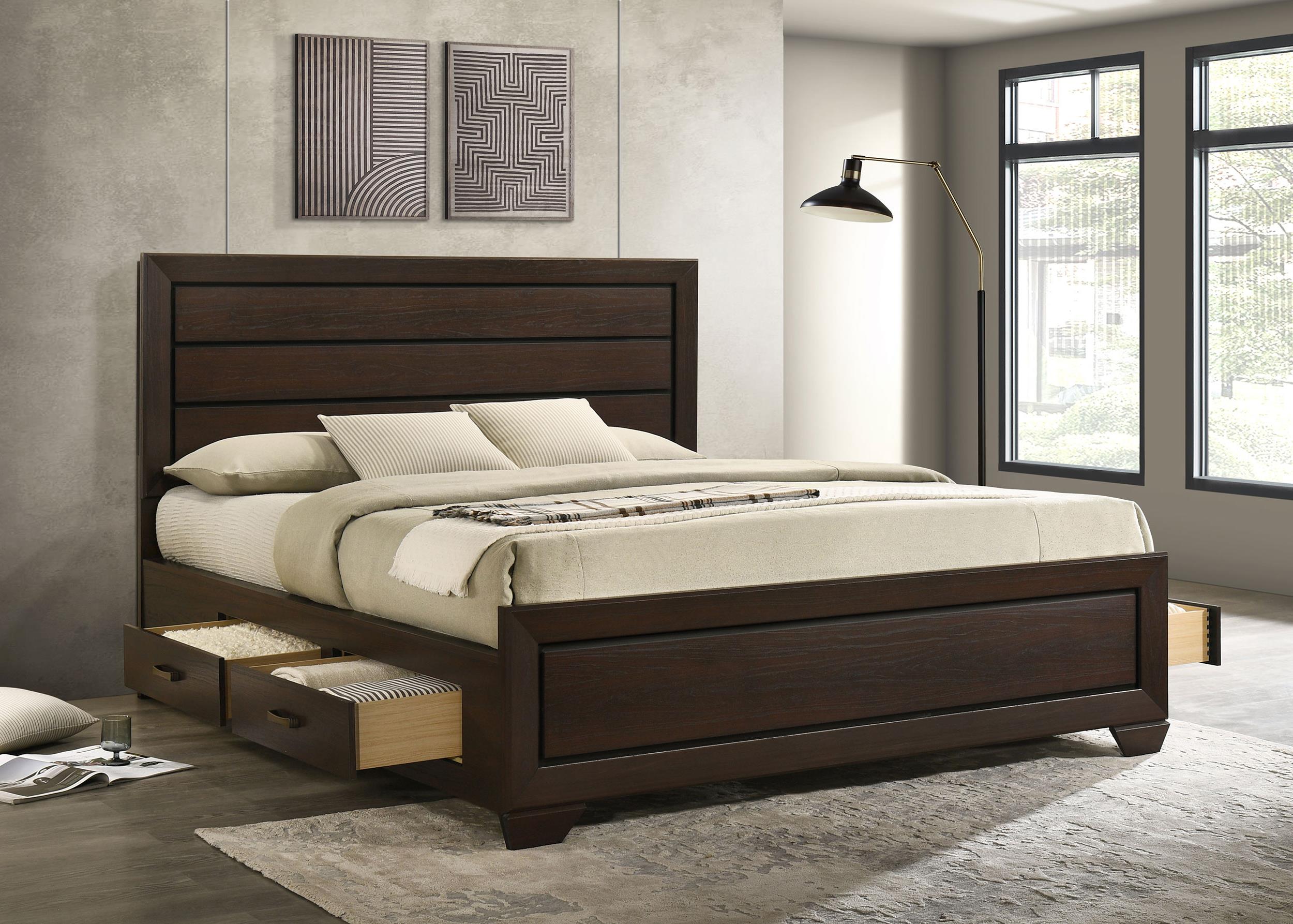 Kauffman California King, Eastren king, & Queen Storage Bed Dark Cocoa - Ideal Furniture (Fresno,CA)