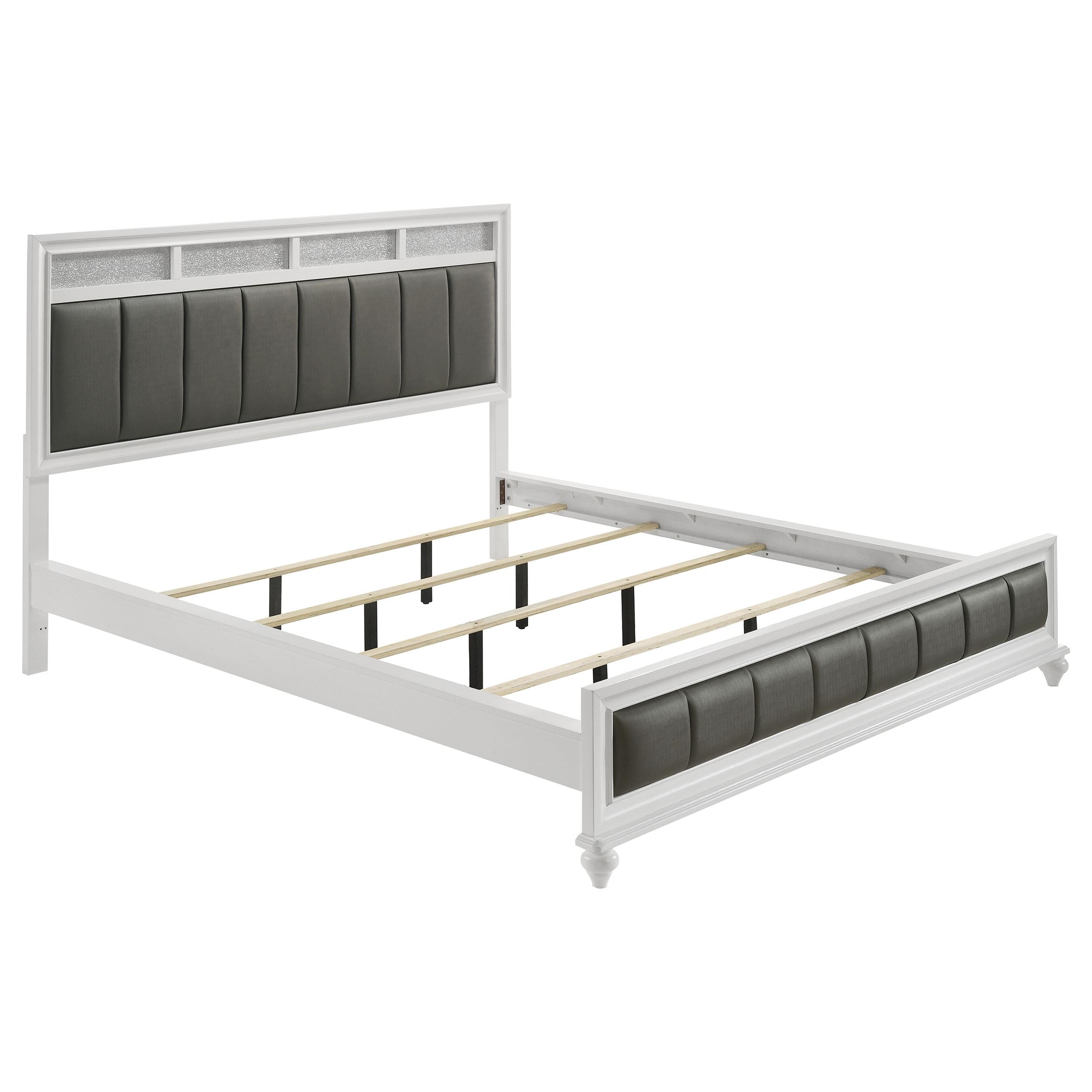Barzini California King, E.King, & Queen Upholstered Panel Bed White - Ideal Furniture (Fresno,CA)