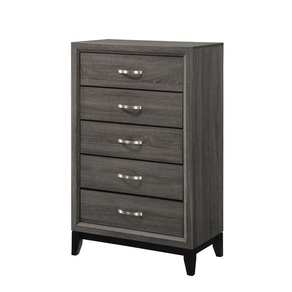 Watson 5-drawer Chest Grey Oak and Black - Ideal Furniture (Fresno,CA)