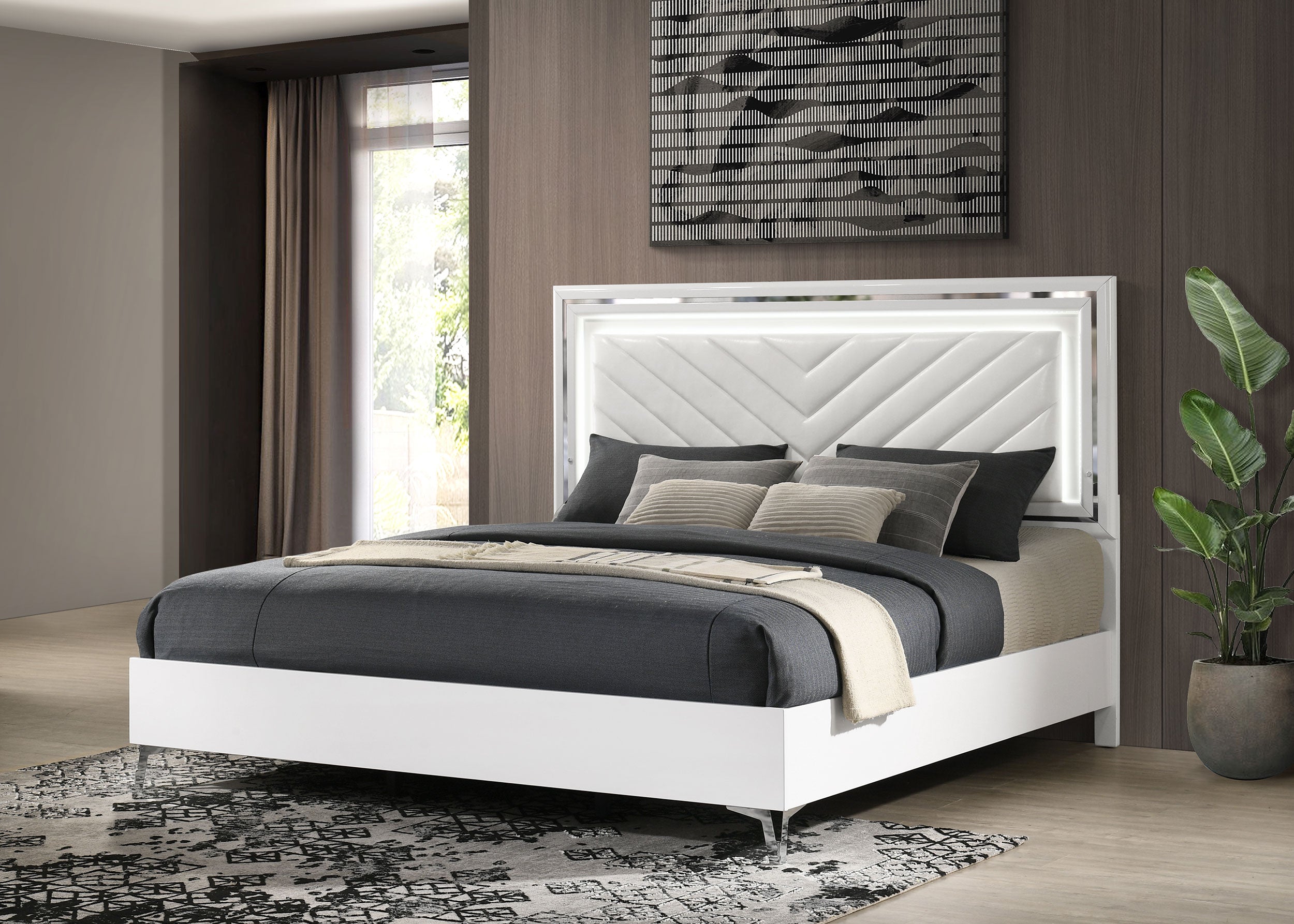 Cassia Panel Bed with LED Lighting - Ideal Furniture (Fresno,CA)