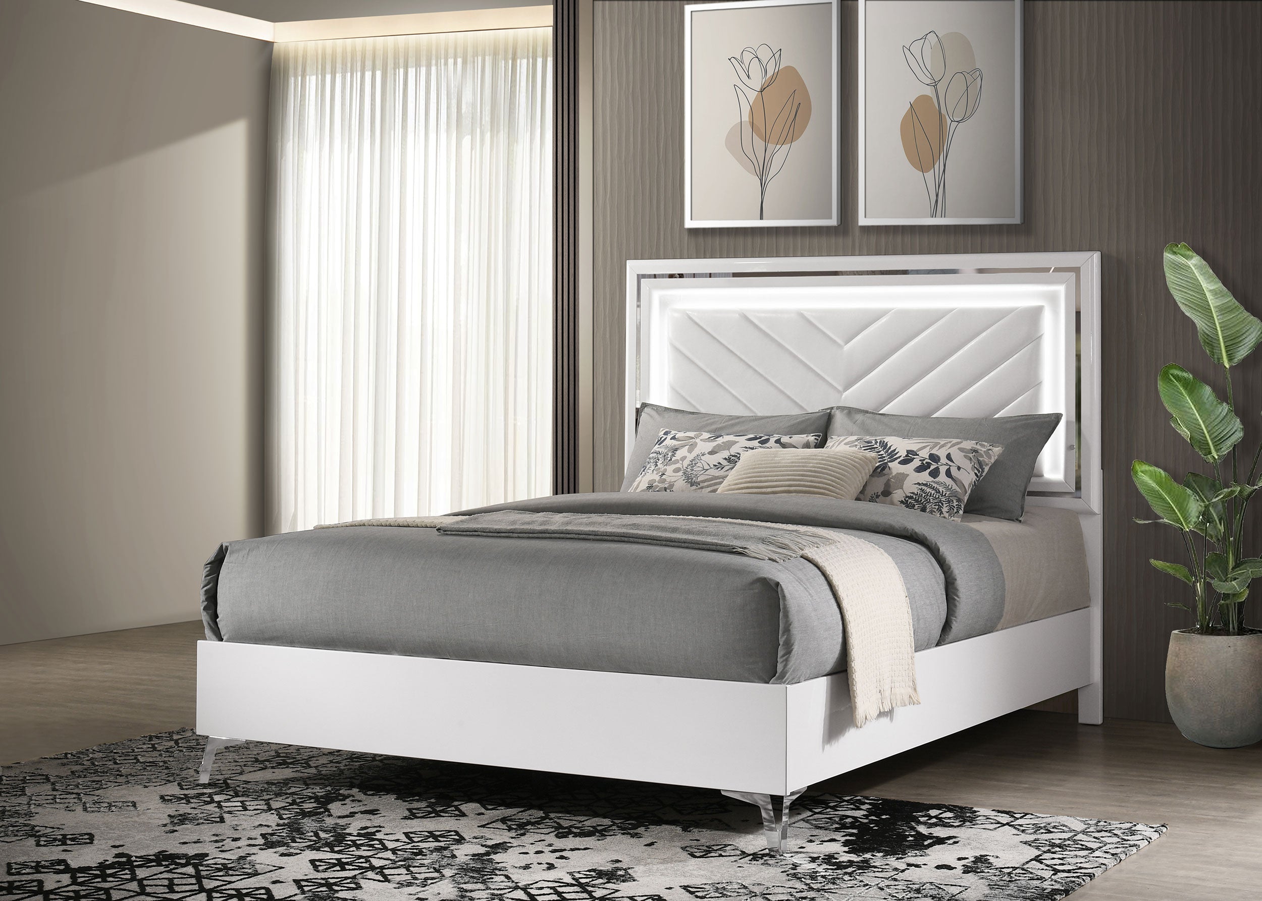 Cassia Panel Bed with LED Lighting - Ideal Furniture (Fresno,CA)