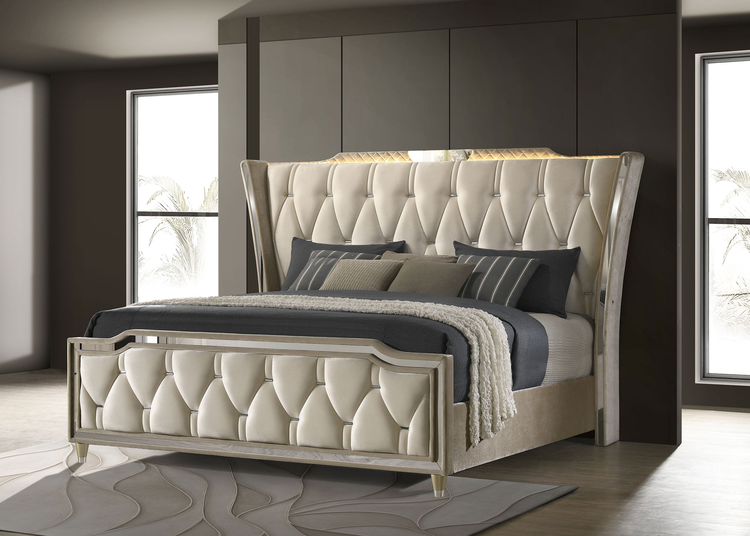 Lorient Wingback Bed with LED Lighting - Ideal Furniture (Fresno,CA)