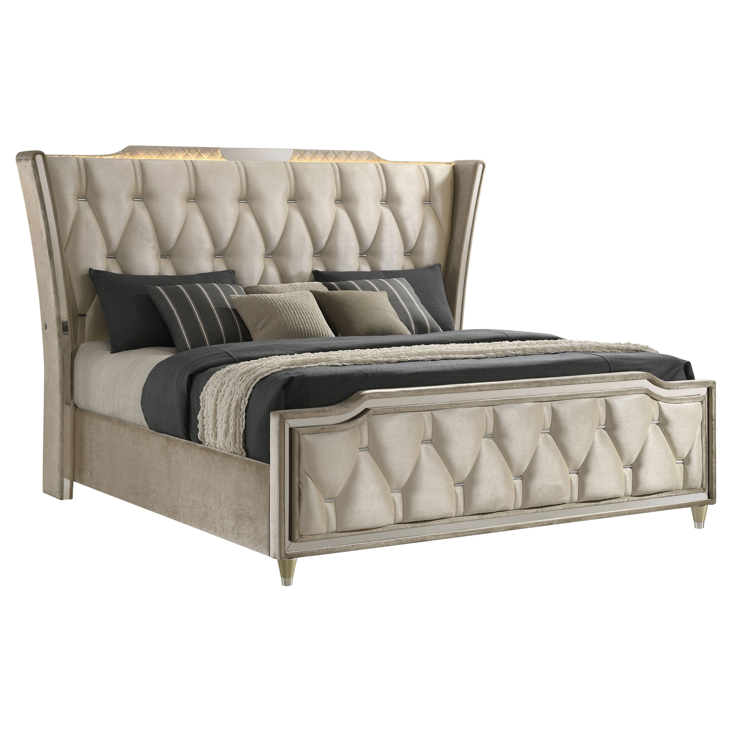 Lorient Wingback Bed with LED Lighting - Ideal Furniture (Fresno,CA)