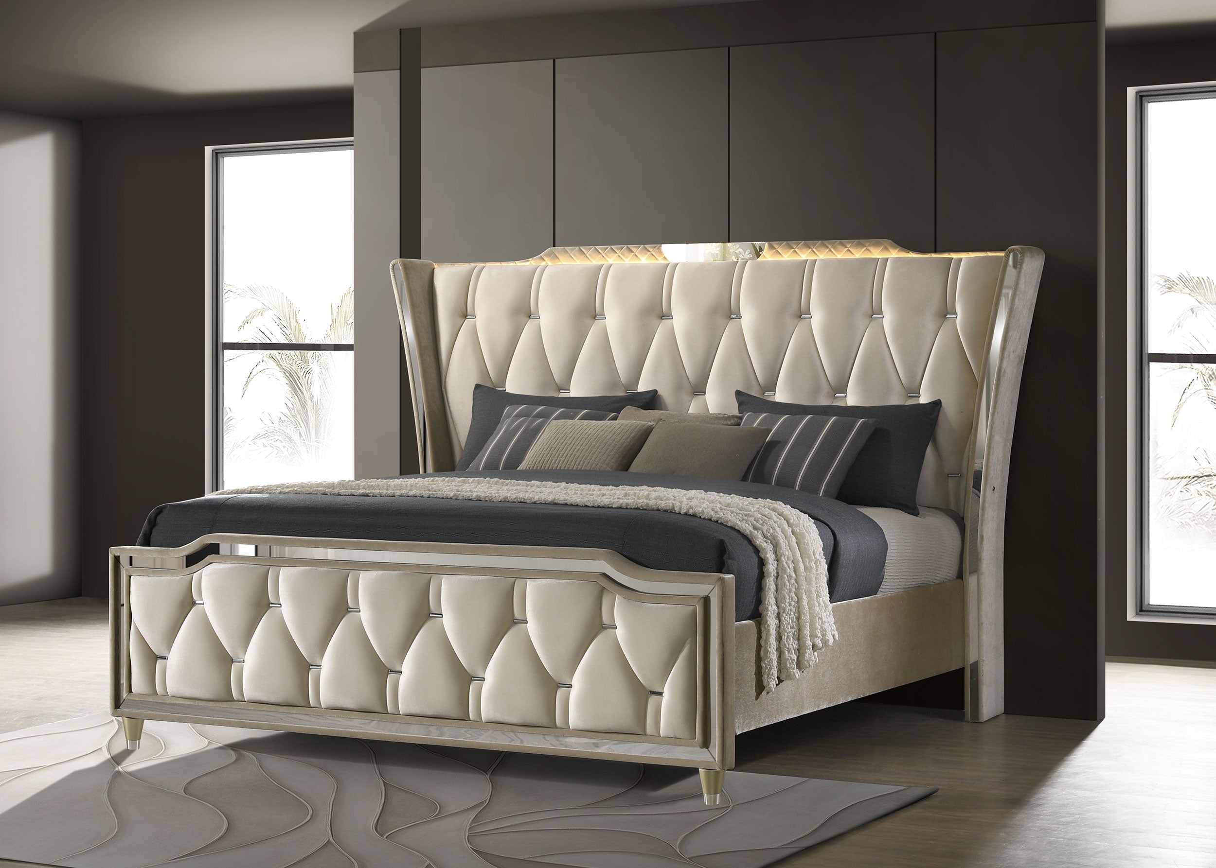 Lorient Wingback Bed with LED Lighting - Ideal Furniture (Fresno,CA)
