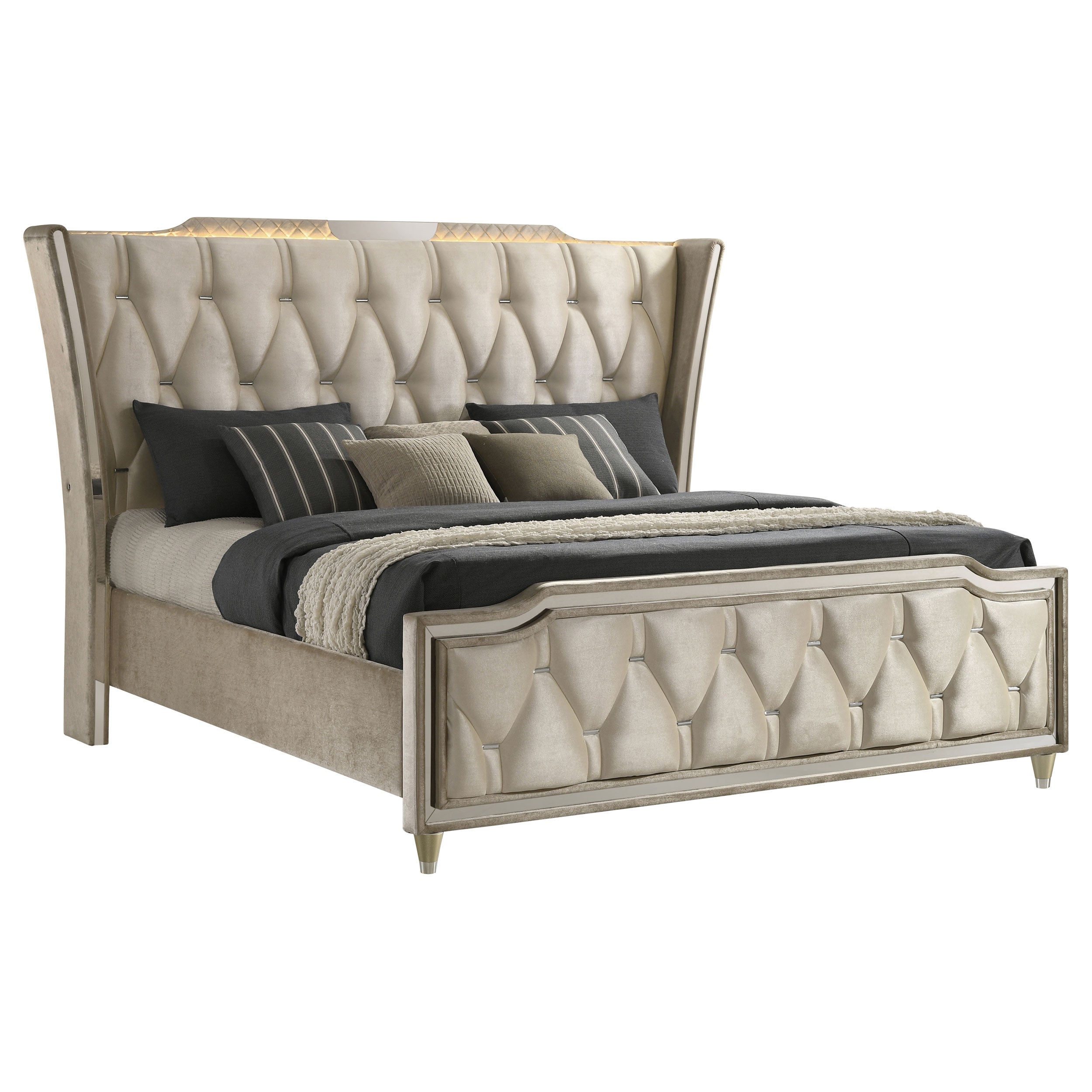 Lorient Wingback Bed with LED Lighting - Ideal Furniture (Fresno,CA)