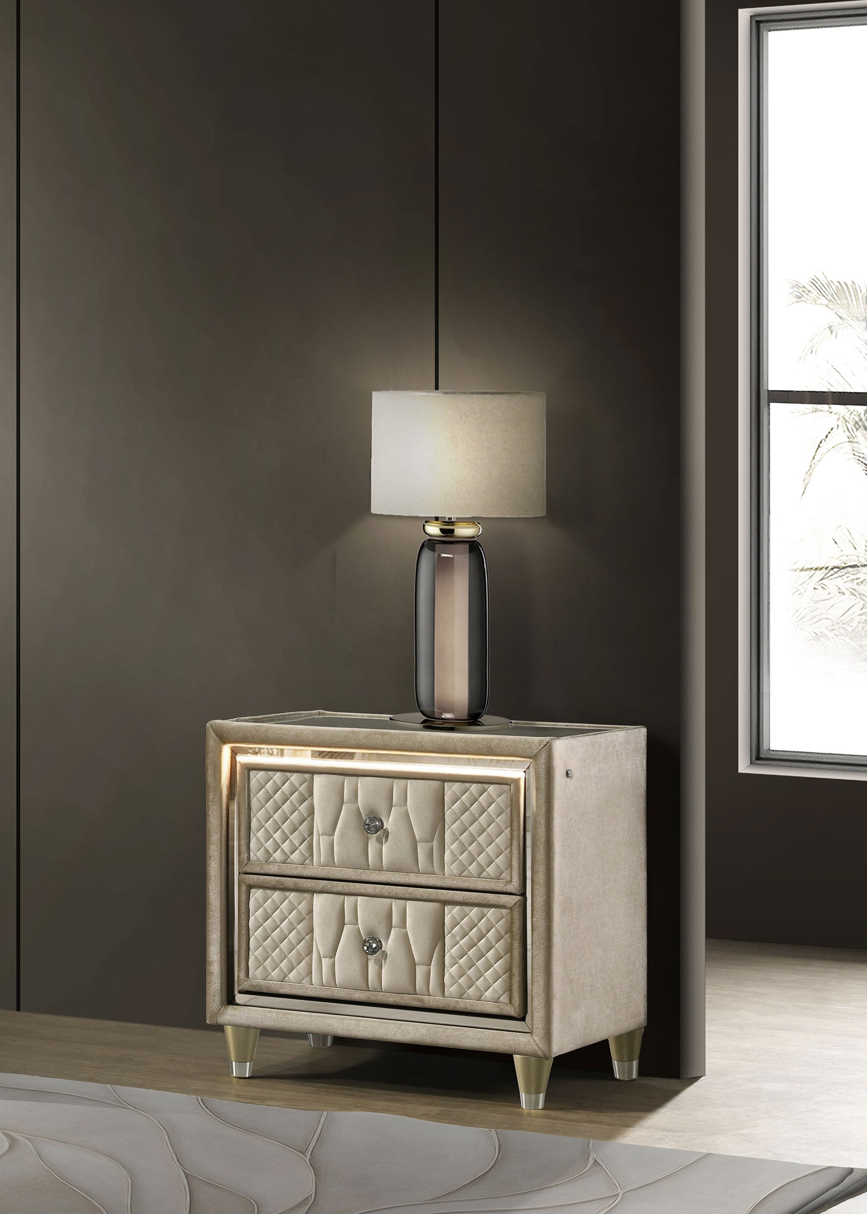 Lorient Nightstand with LED Lighting - Ideal Furniture (Fresno,CA)