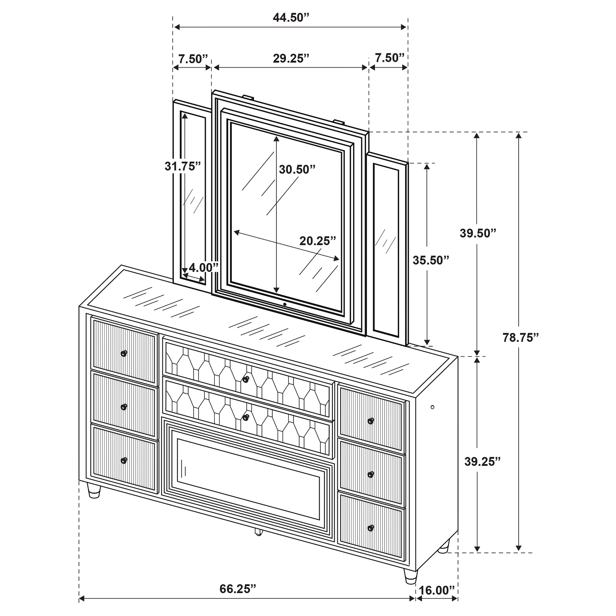 Lorient LED Dresser with LED Mirror and Flame Visualizer - Ideal Furniture (Fresno,CA)