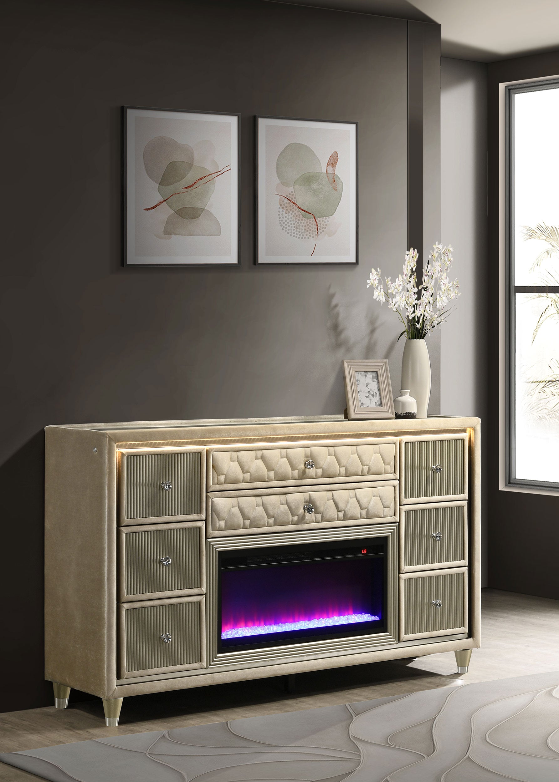 Lorient LED Dresser with Flame Visualizer - Ideal Furniture (Fresno,CA)