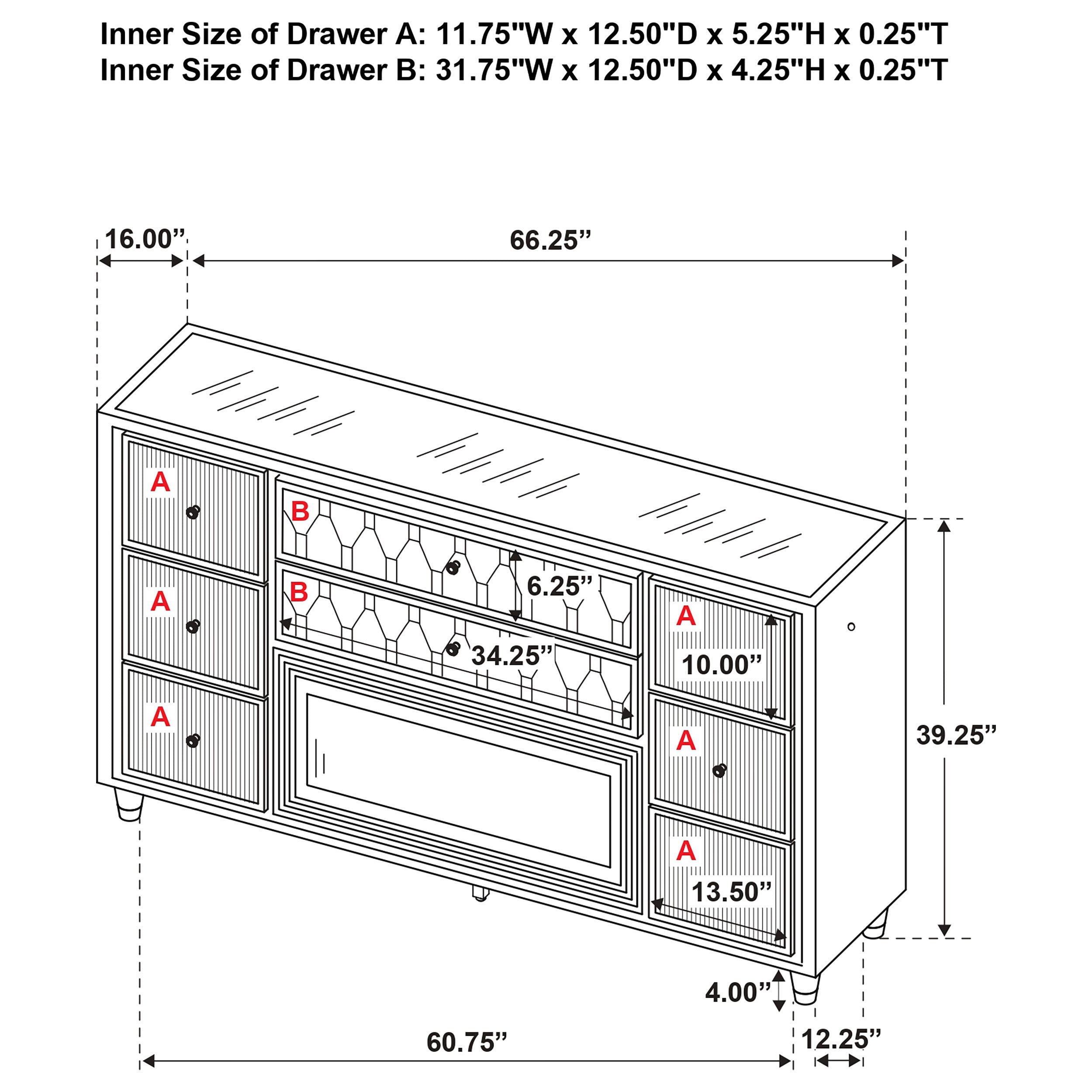 Lorient LED Dresser with Flame Visualizer - Ideal Furniture (Fresno,CA)