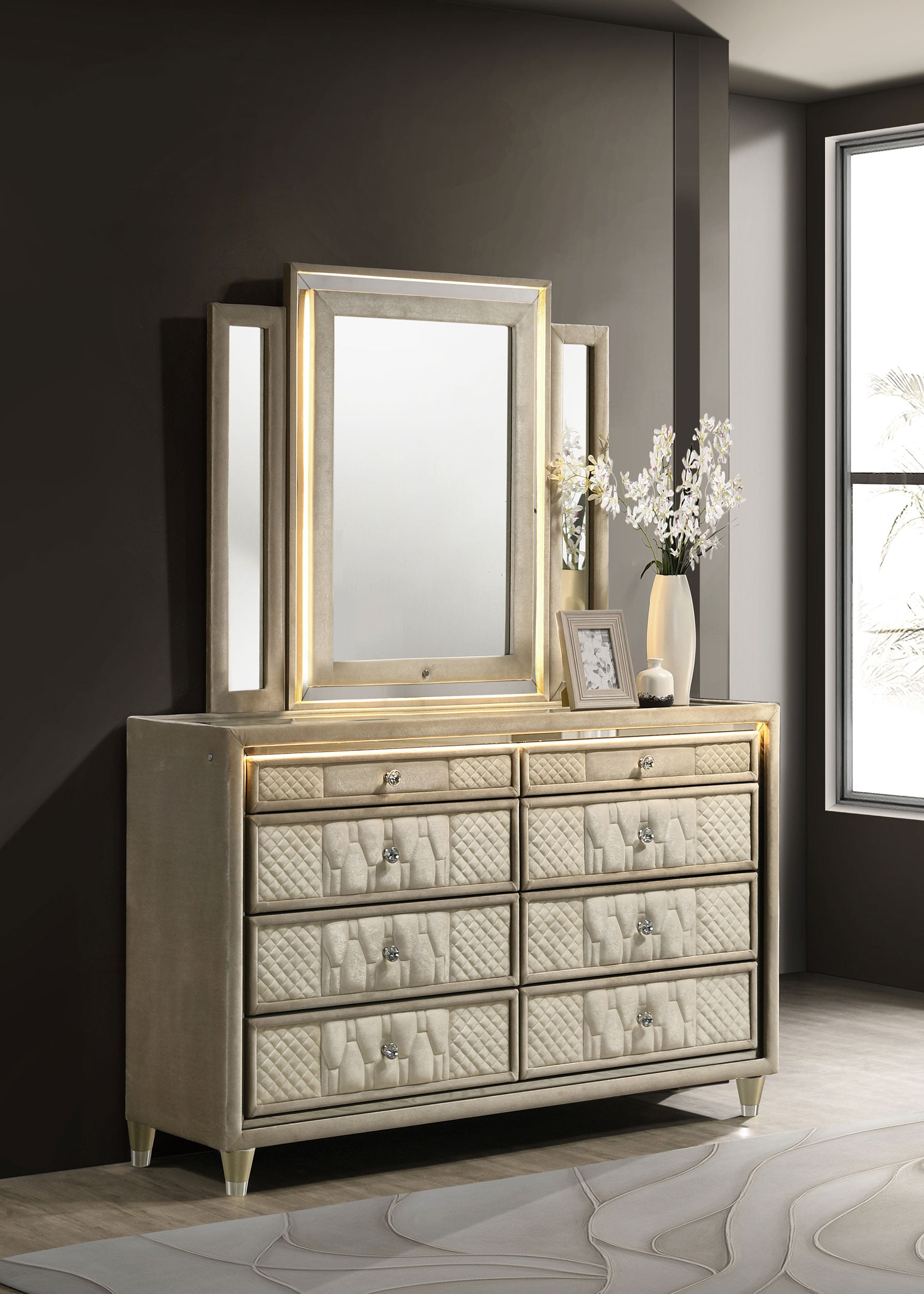 Lorient LED Dresser with LED Mirror - Ideal Furniture (Fresno,CA)