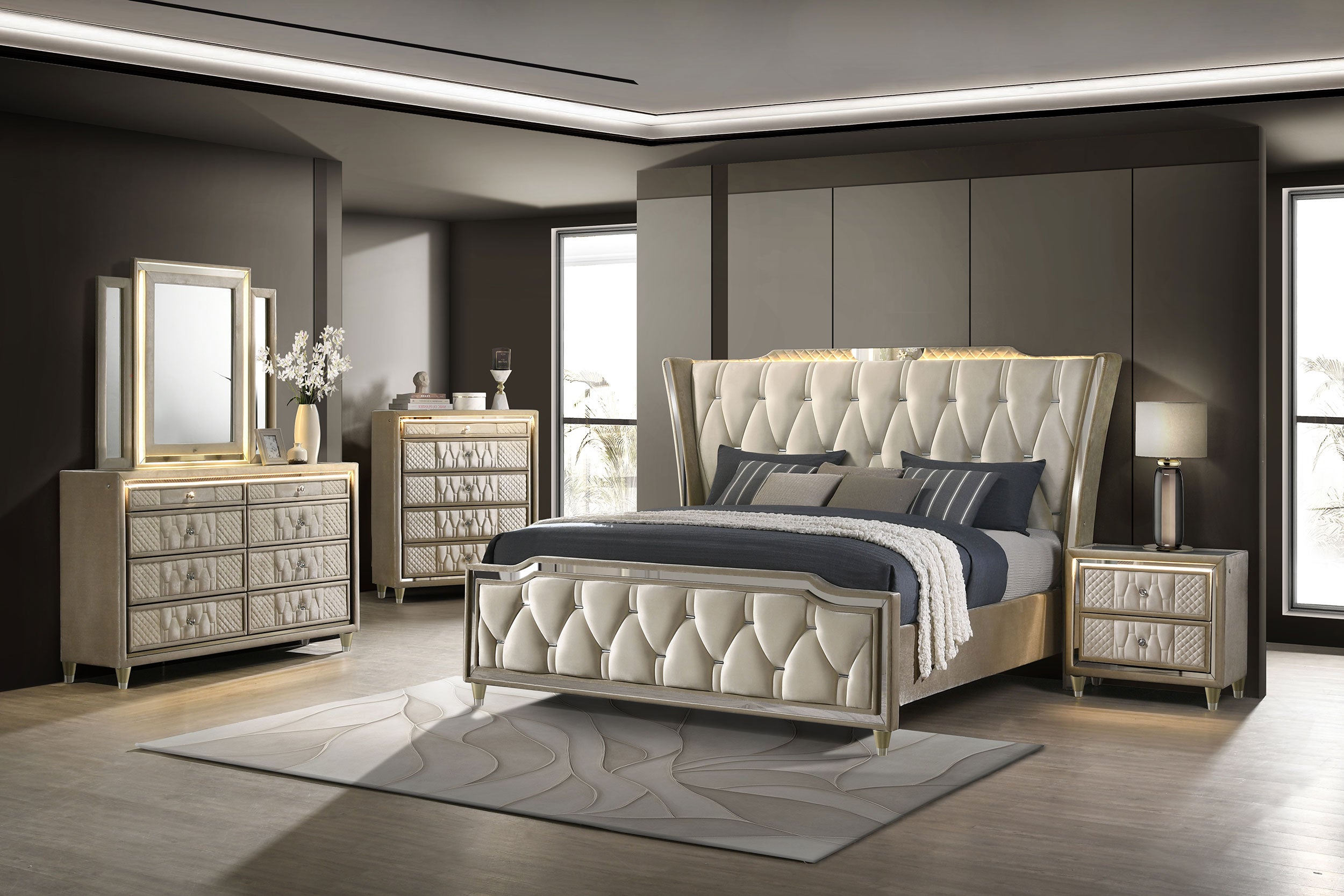 Lorient LED Dresser with LED Mirror - Ideal Furniture (Fresno,CA)