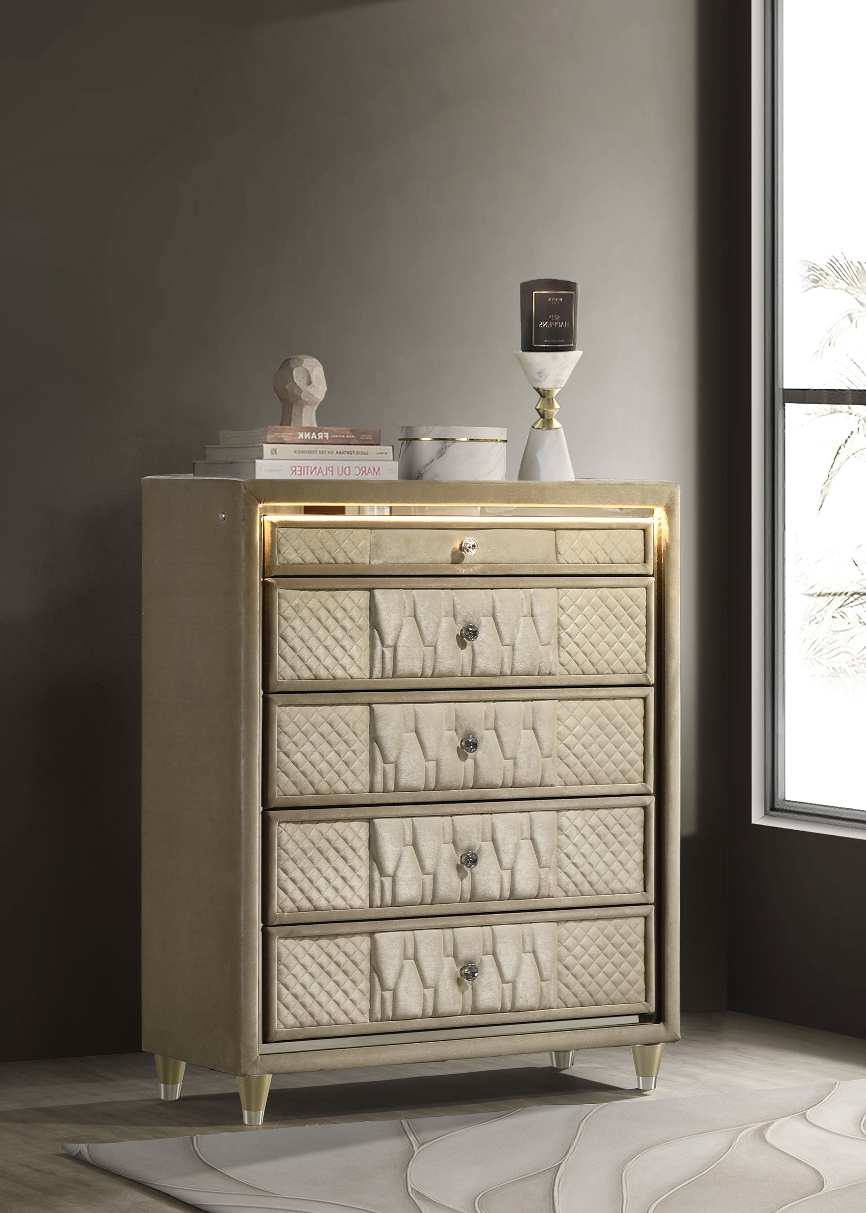 Lorient Chest of Drawers with LED Lighting - Ideal Furniture (Fresno,CA)