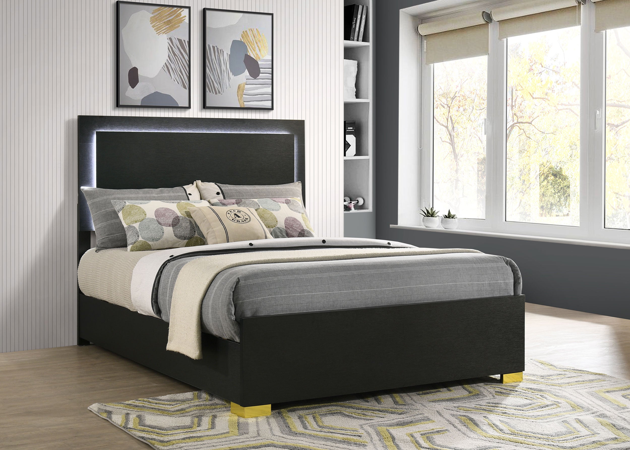 Marceline Panel Bed with LED Lighting - Ideal Furniture (Fresno,CA)