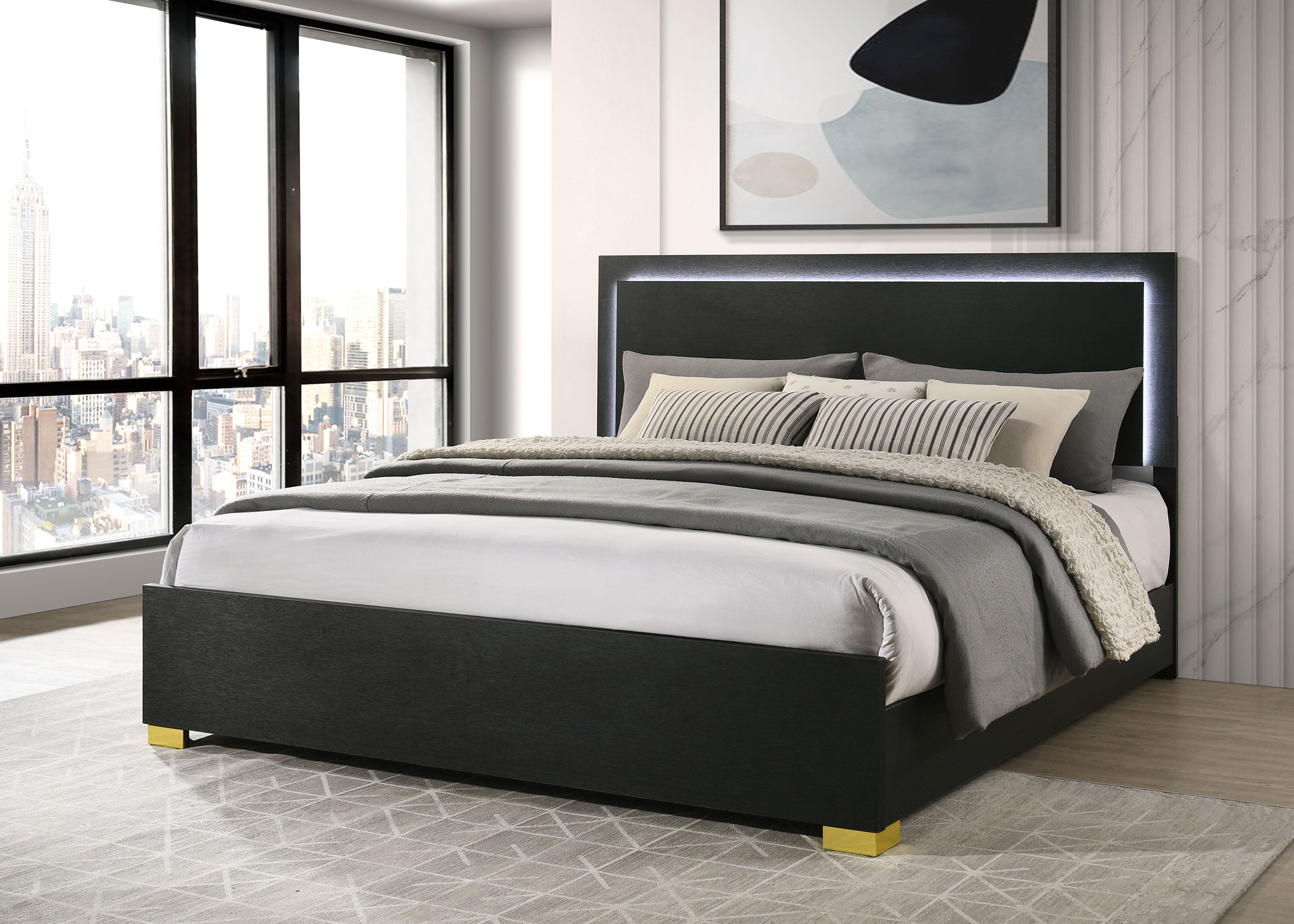 Marceline Panel Bed with LED Lighting - Ideal Furniture (Fresno,CA)