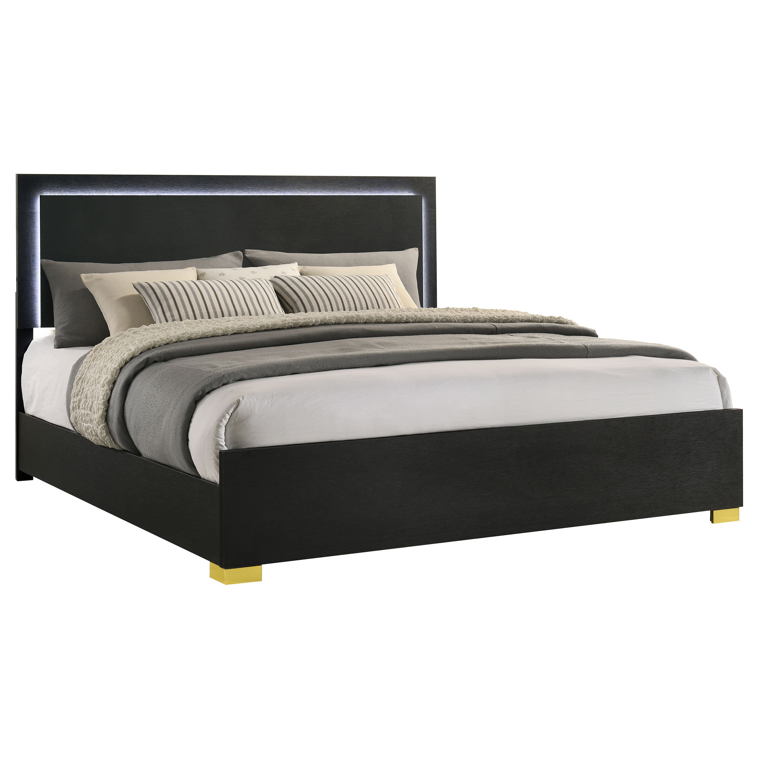 Marceline Panel Bed with LED Lighting - Ideal Furniture (Fresno,CA)