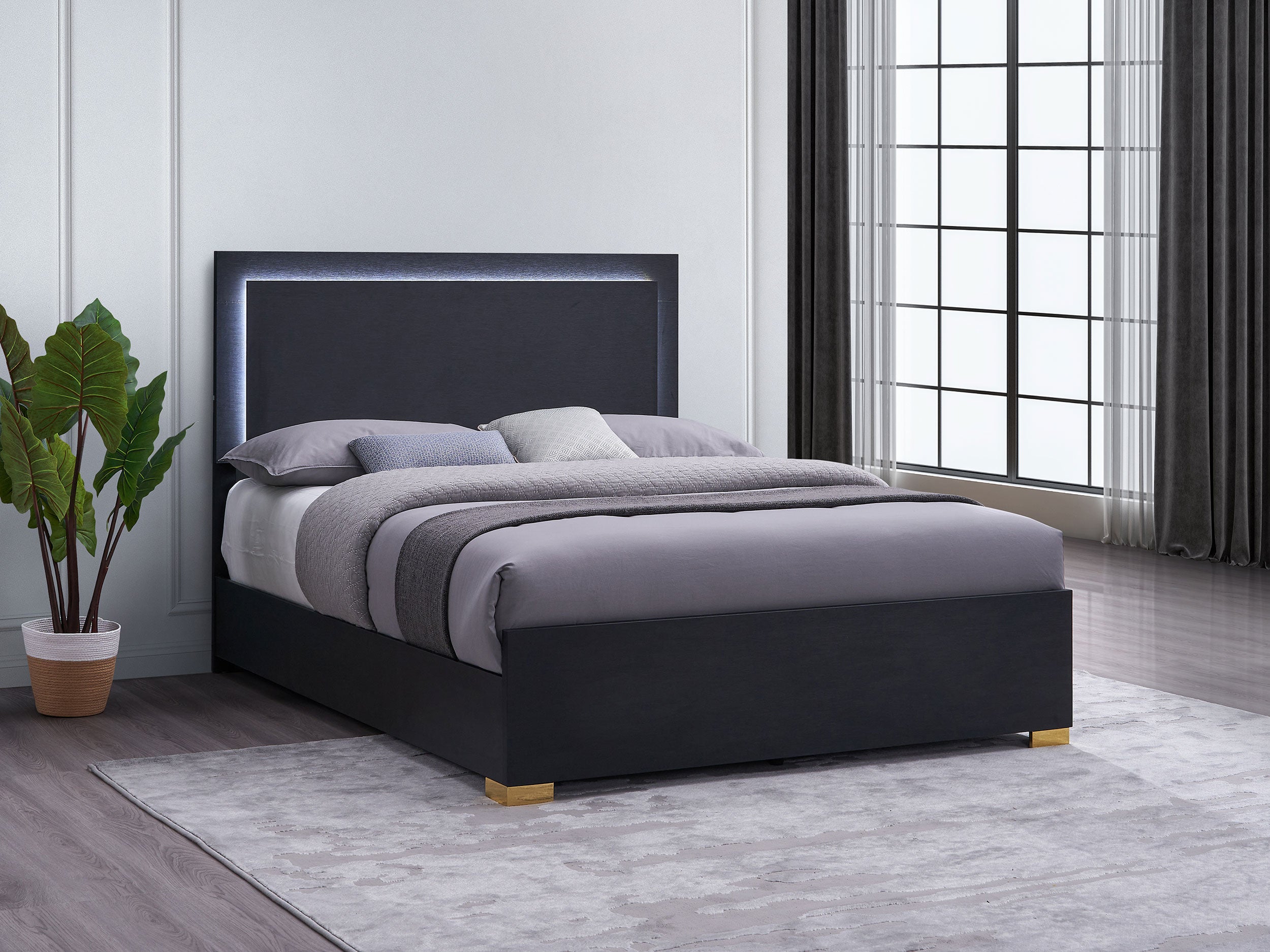 Marceline Panel Bed with LED Lighting - Ideal Furniture (Fresno,CA)