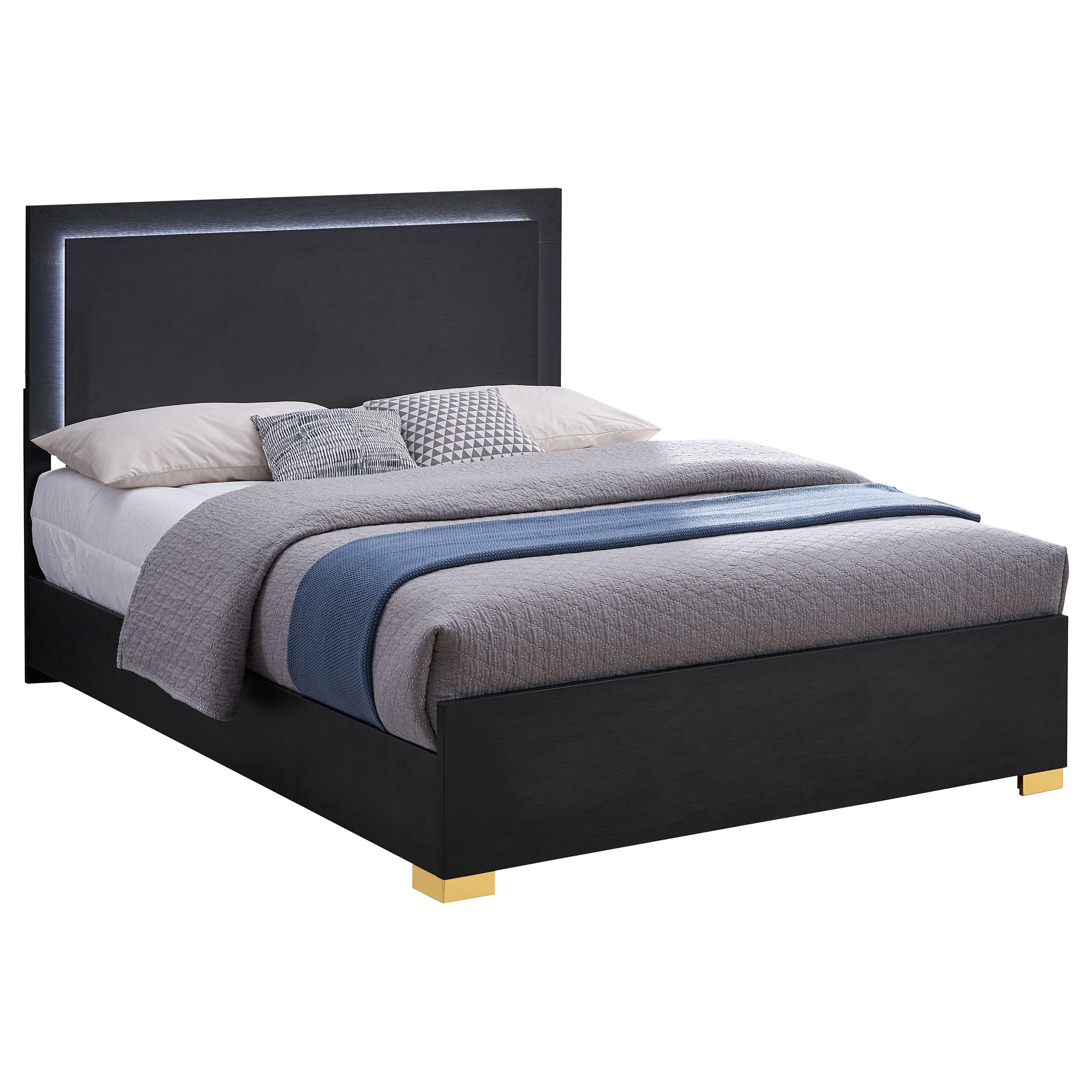Marceline Panel Bed with LED Lighting - Ideal Furniture (Fresno,CA)