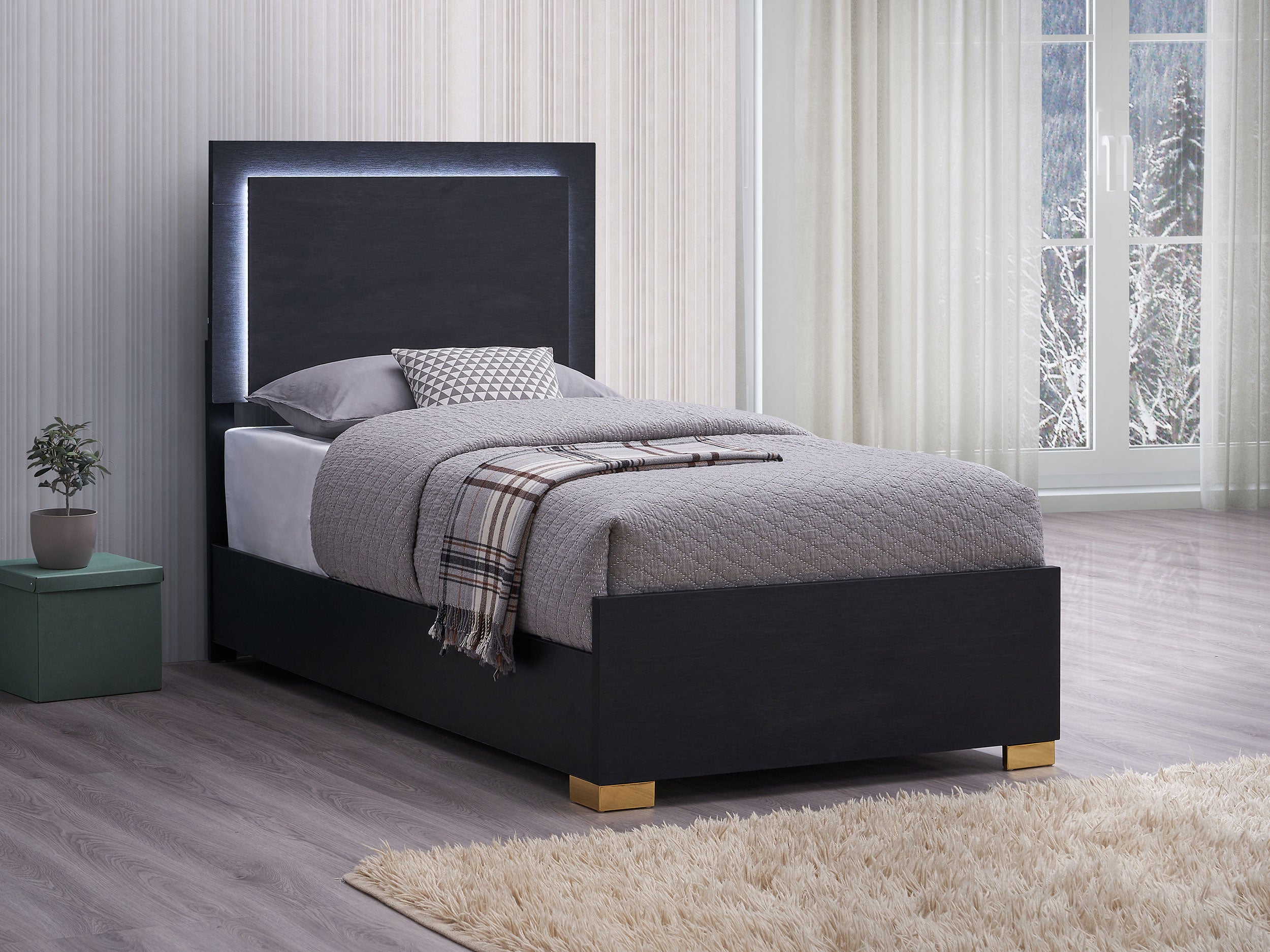 Marceline Panel Bed with LED Lighting - Ideal Furniture (Fresno,CA)
