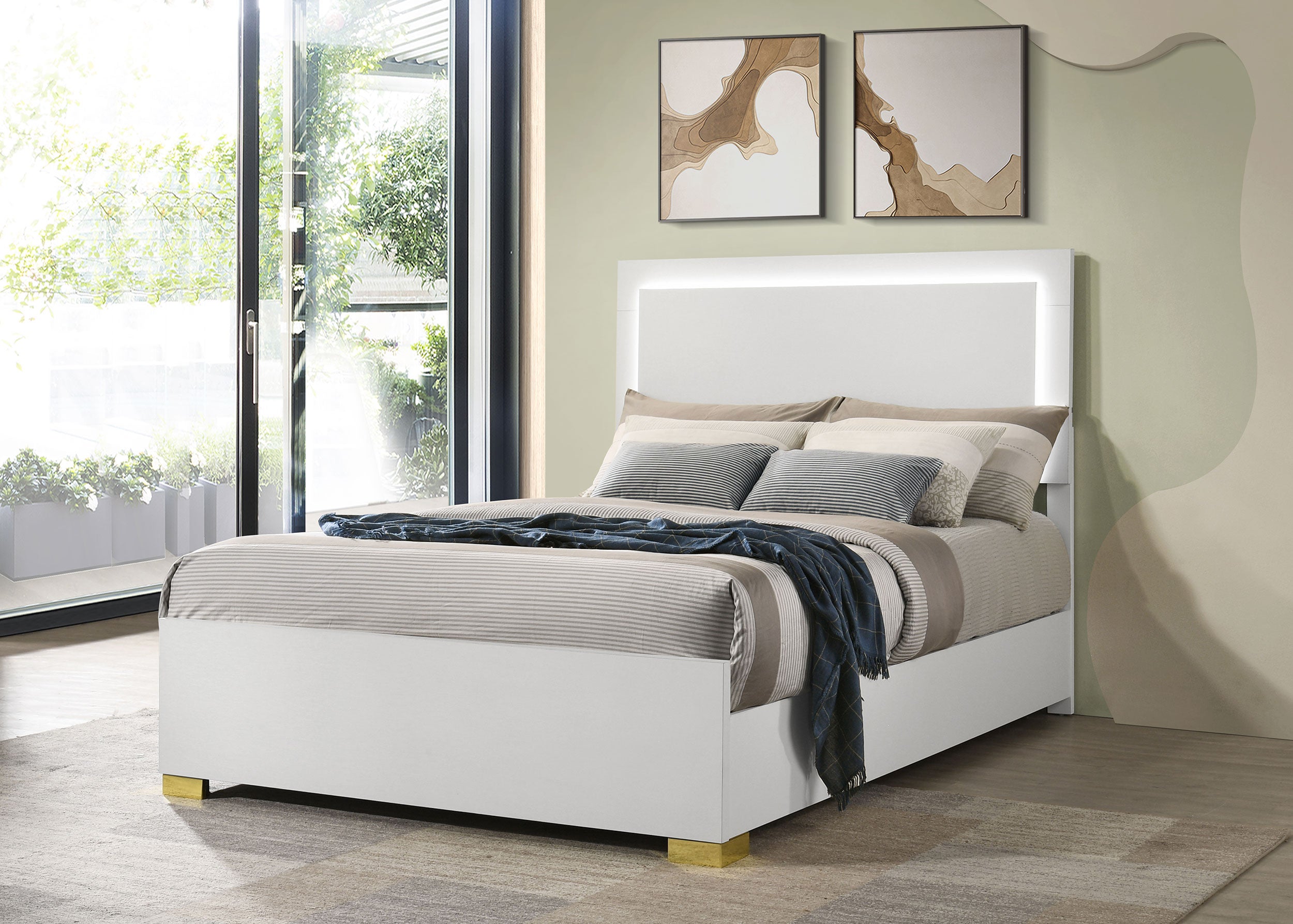 Marceline Panel Bed with LED Lighting - Ideal Furniture (Fresno,CA)