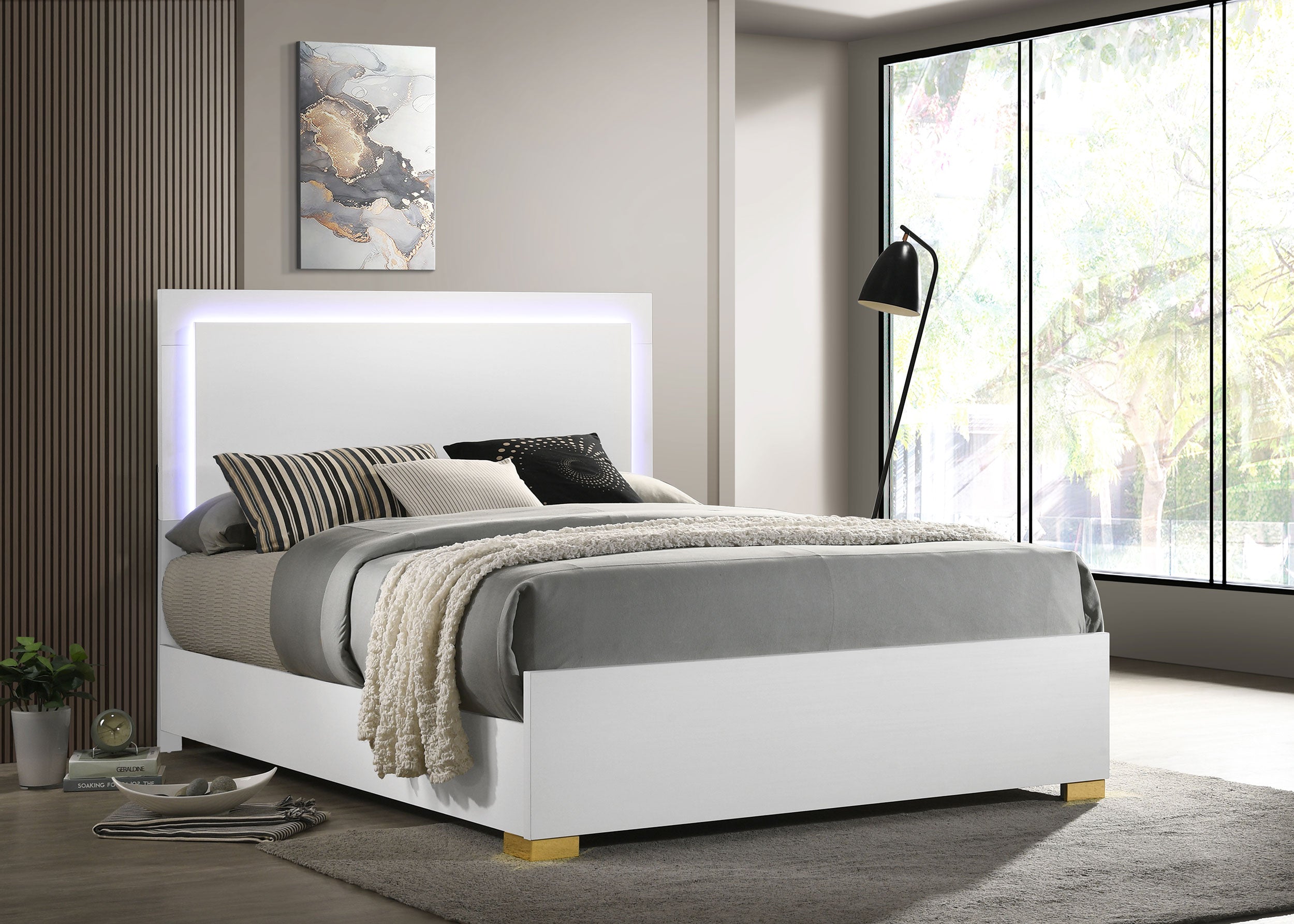 Marceline Panel Bed with LED Lighting - Ideal Furniture (Fresno,CA)