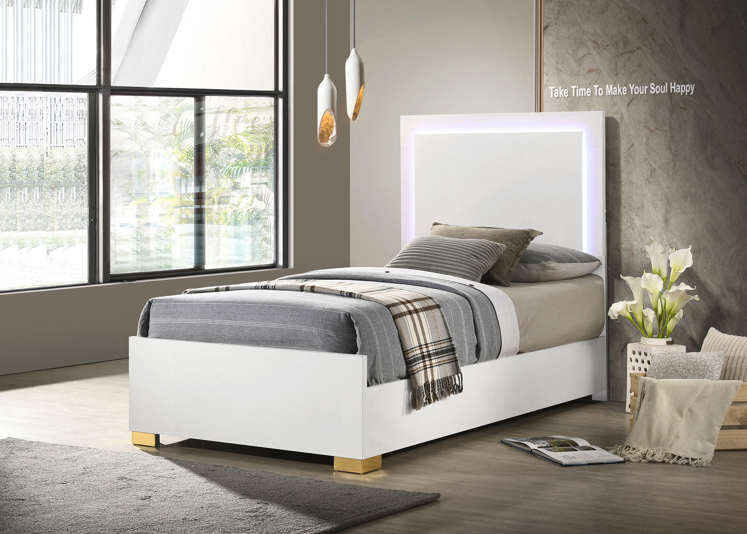 Marceline Panel Bed with LED Lighting - Ideal Furniture (Fresno,CA)