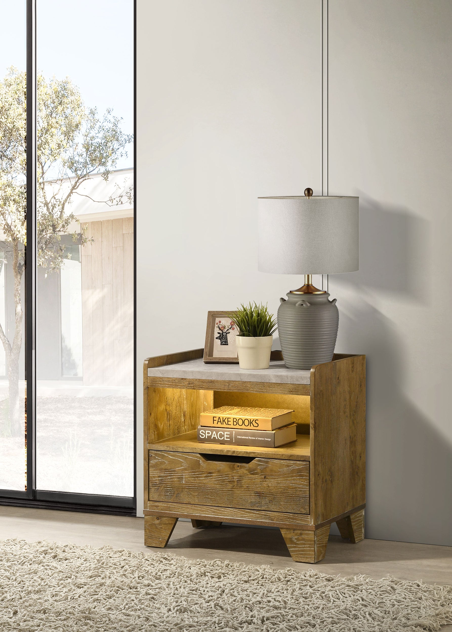 Henderson Nightstand with LED Lighting - Ideal Furniture (Fresno,CA)