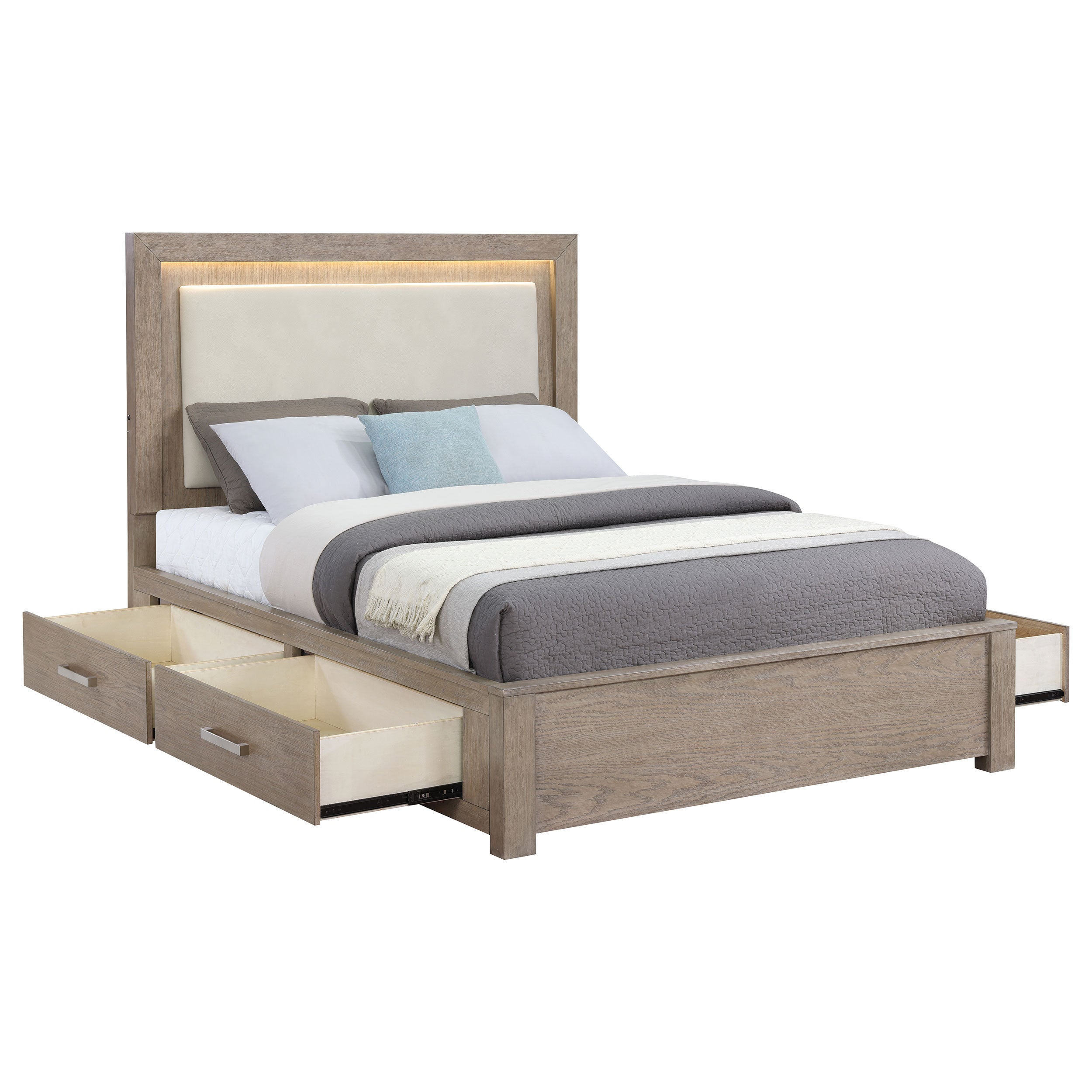 Kenora Panel Platform Storage Bed with LED Lighting - Ideal Furniture (Fresno,CA)