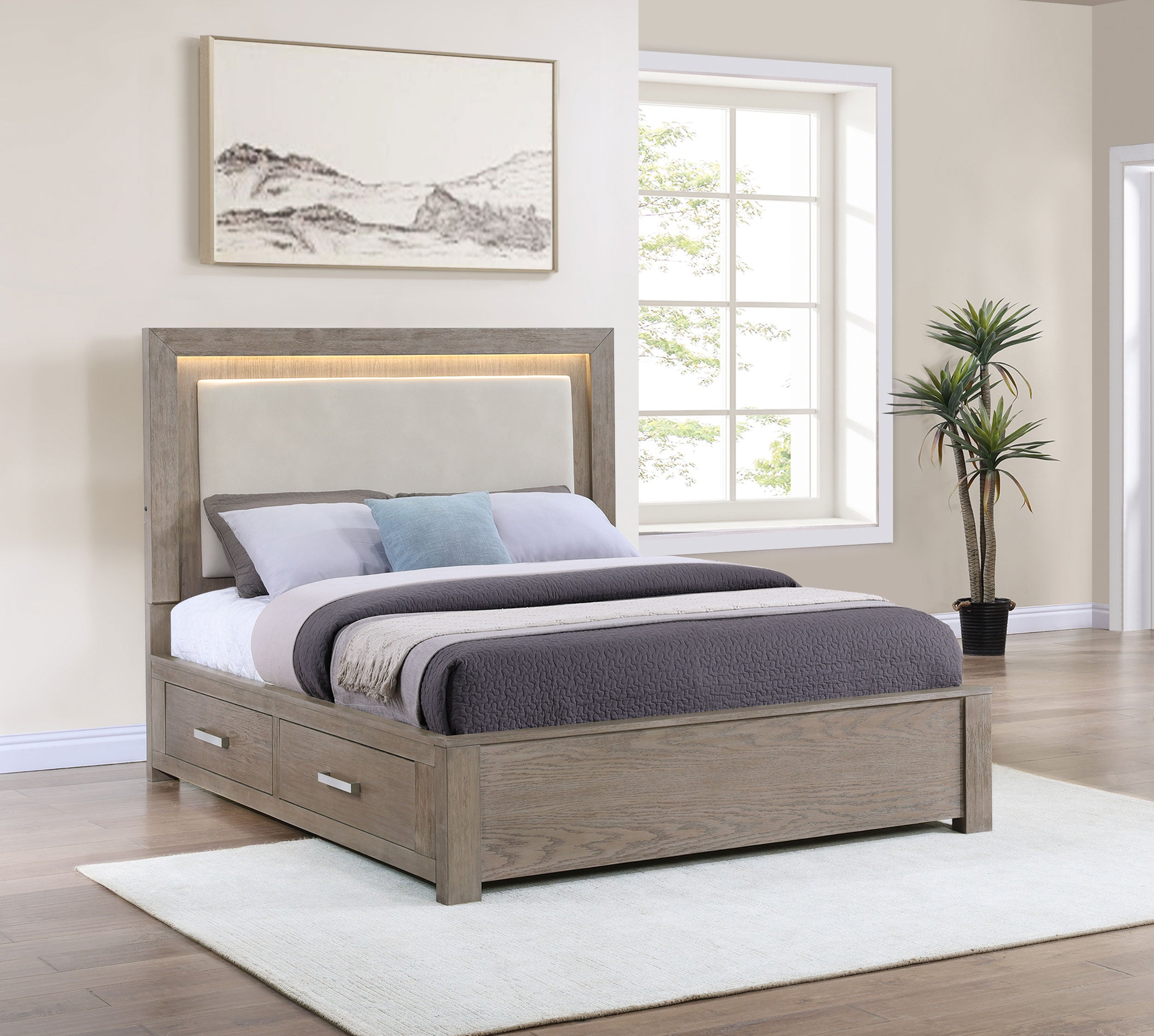 Kenora Panel Platform Storage Bed with LED Lighting - Ideal Furniture (Fresno,CA)