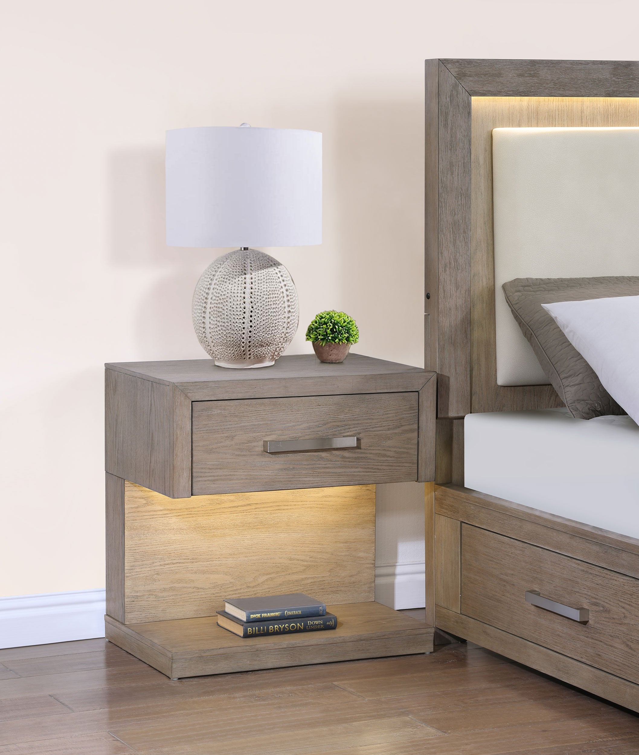 Kenora Nightstand with LED Lighting - Ideal Furniture (Fresno,CA)