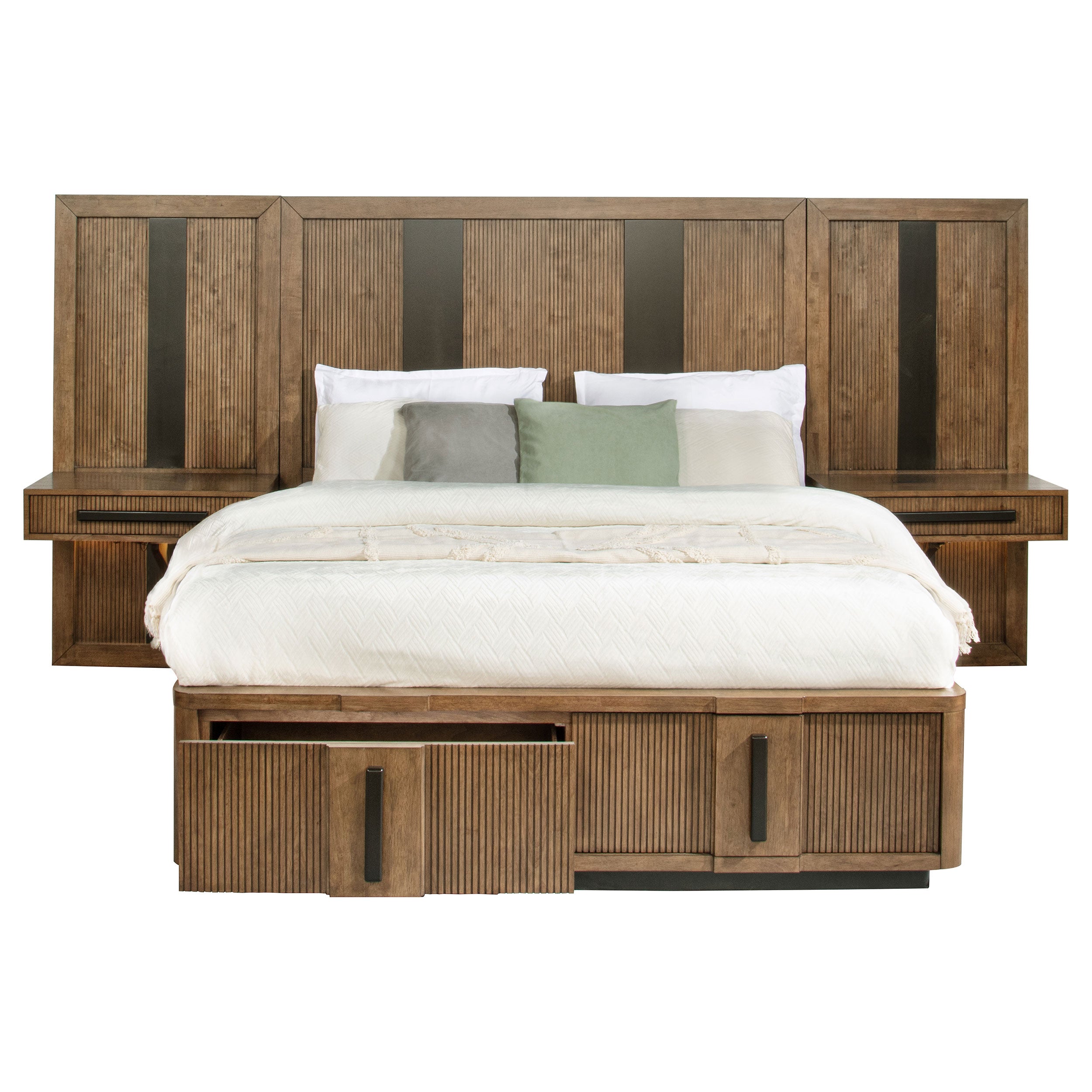 Terrace Wall Panel Platform Storage Bed with Attached Nightstands - Ideal Furniture (Fresno,CA)