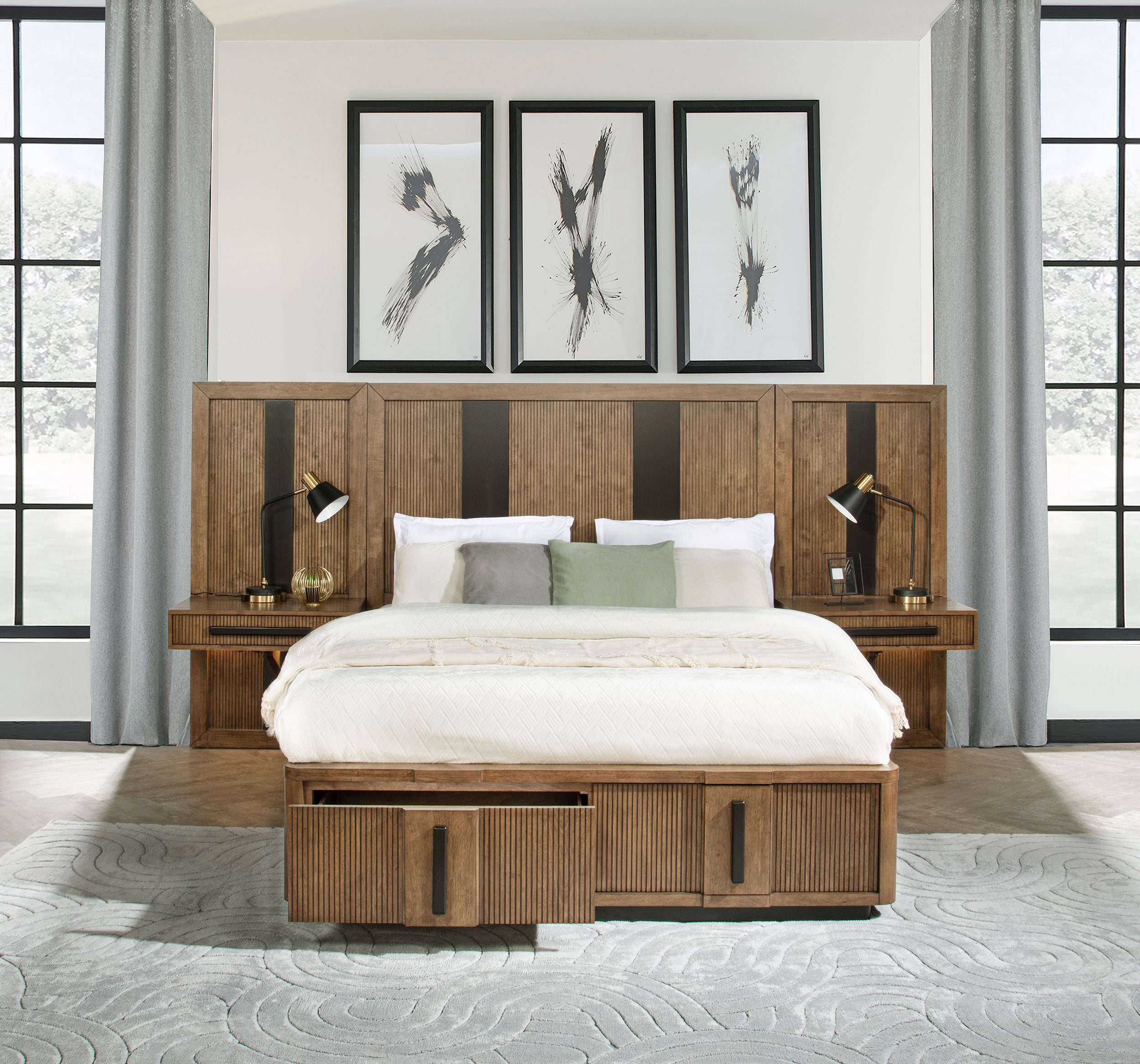 Terrace Wall Panel Platform Storage Bed with Attached Nightstands - Ideal Furniture (Fresno,CA)
