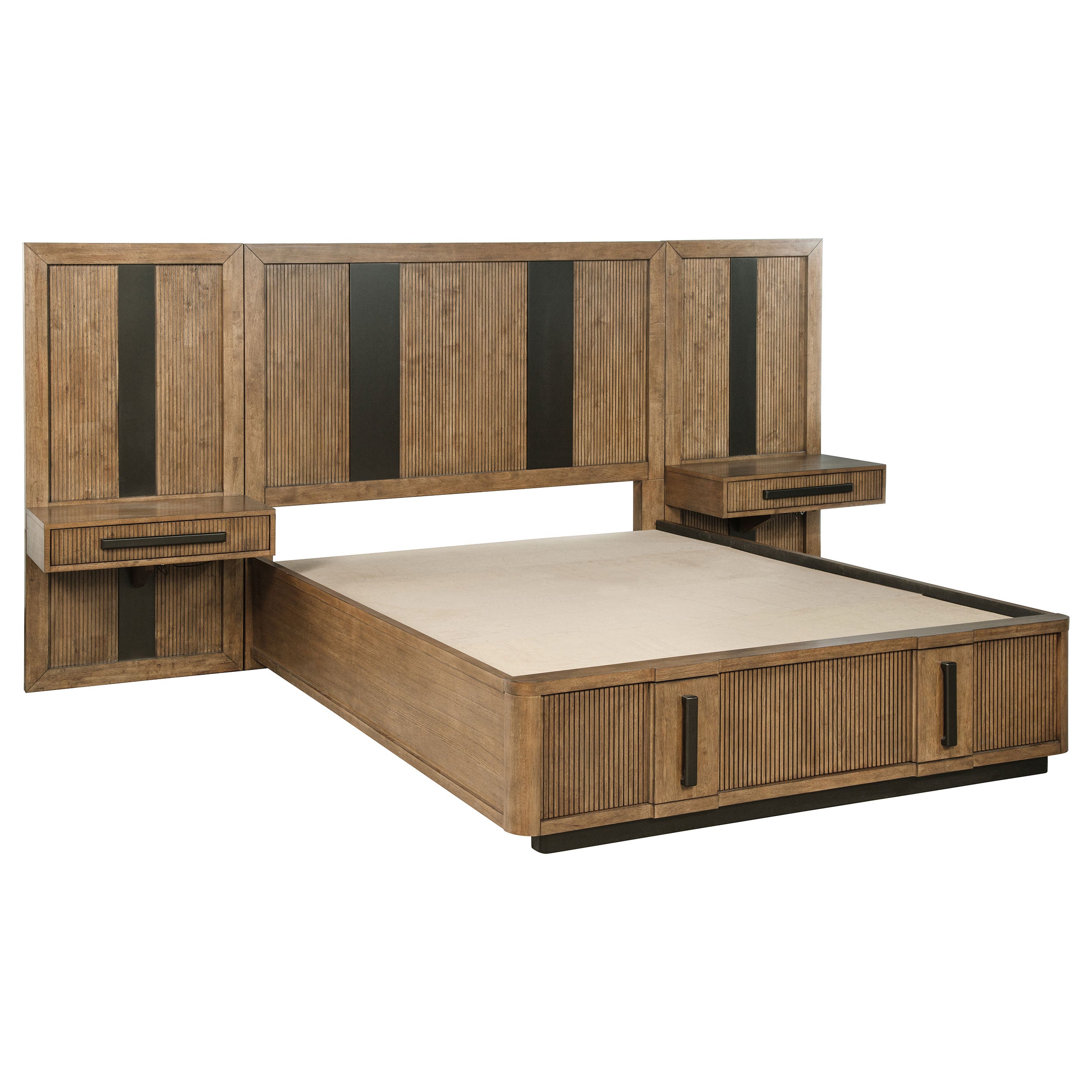Terrace Wall Panel Platform Storage Bed with Attached Nightstands - Ideal Furniture (Fresno,CA)