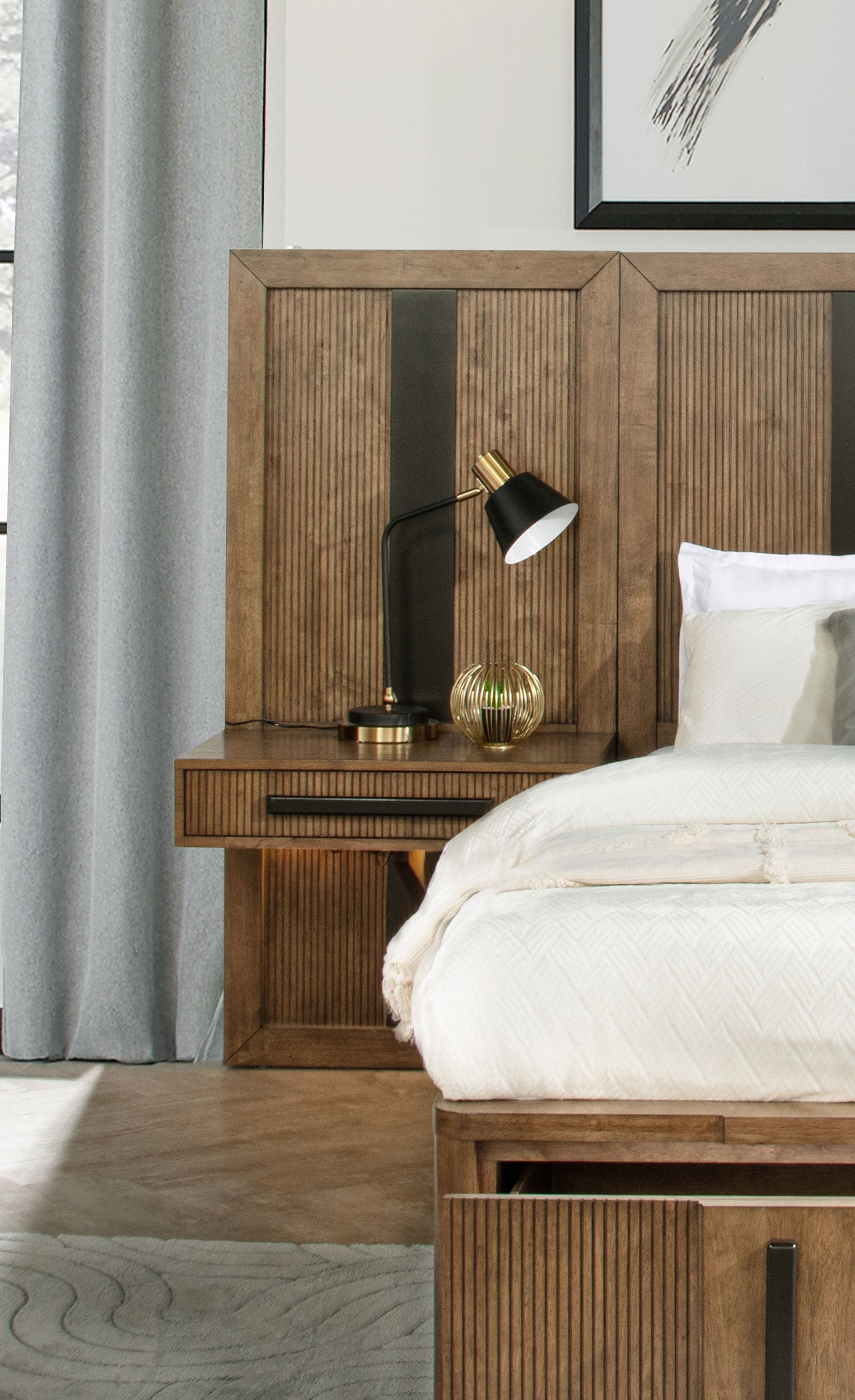 Terrace Wall Panel Platform Storage Bed with Attached Nightstands - Ideal Furniture (Fresno,CA)