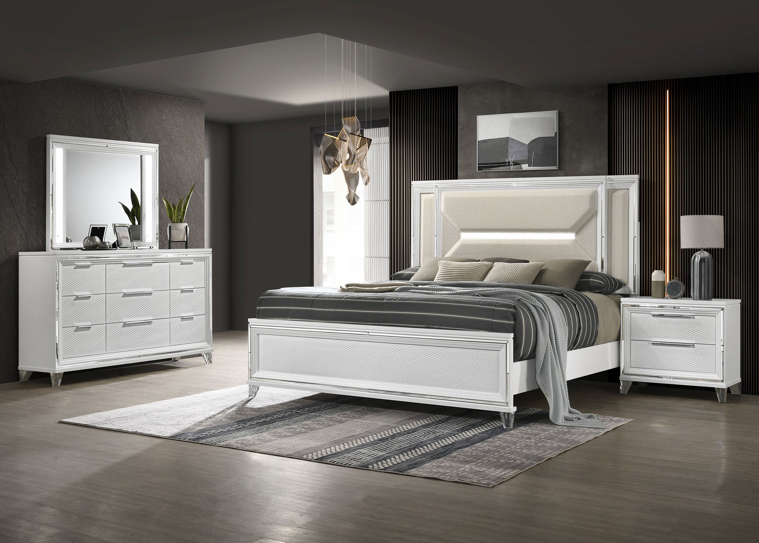 Marmore 4 & 5 Pc E.king, Cal.king, & Queen Bedroom Set - Ideal Furniture (Fresno,CA)