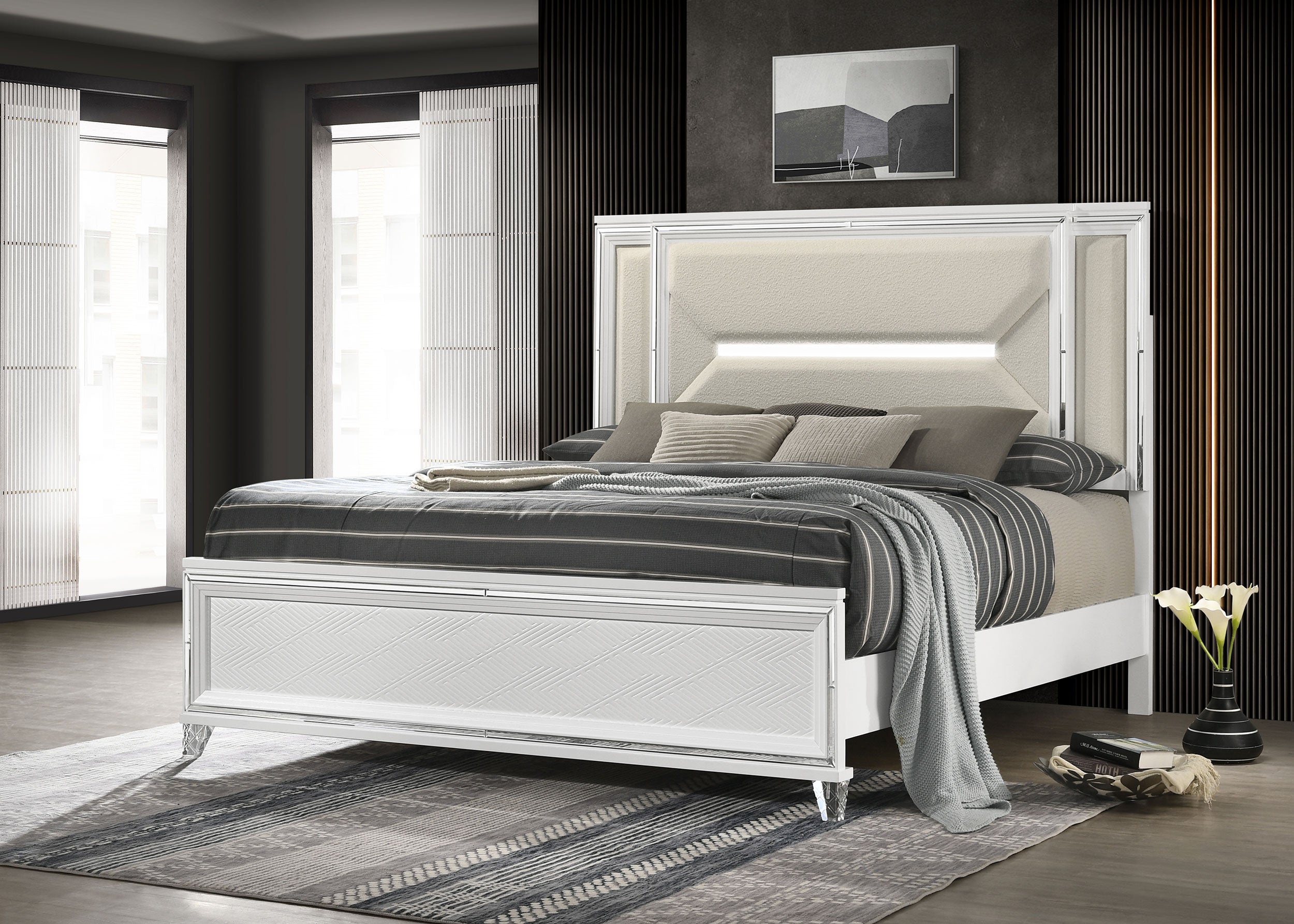 Marmore Panel Bed with LED Lighting - Ideal Furniture (Fresno,CA)