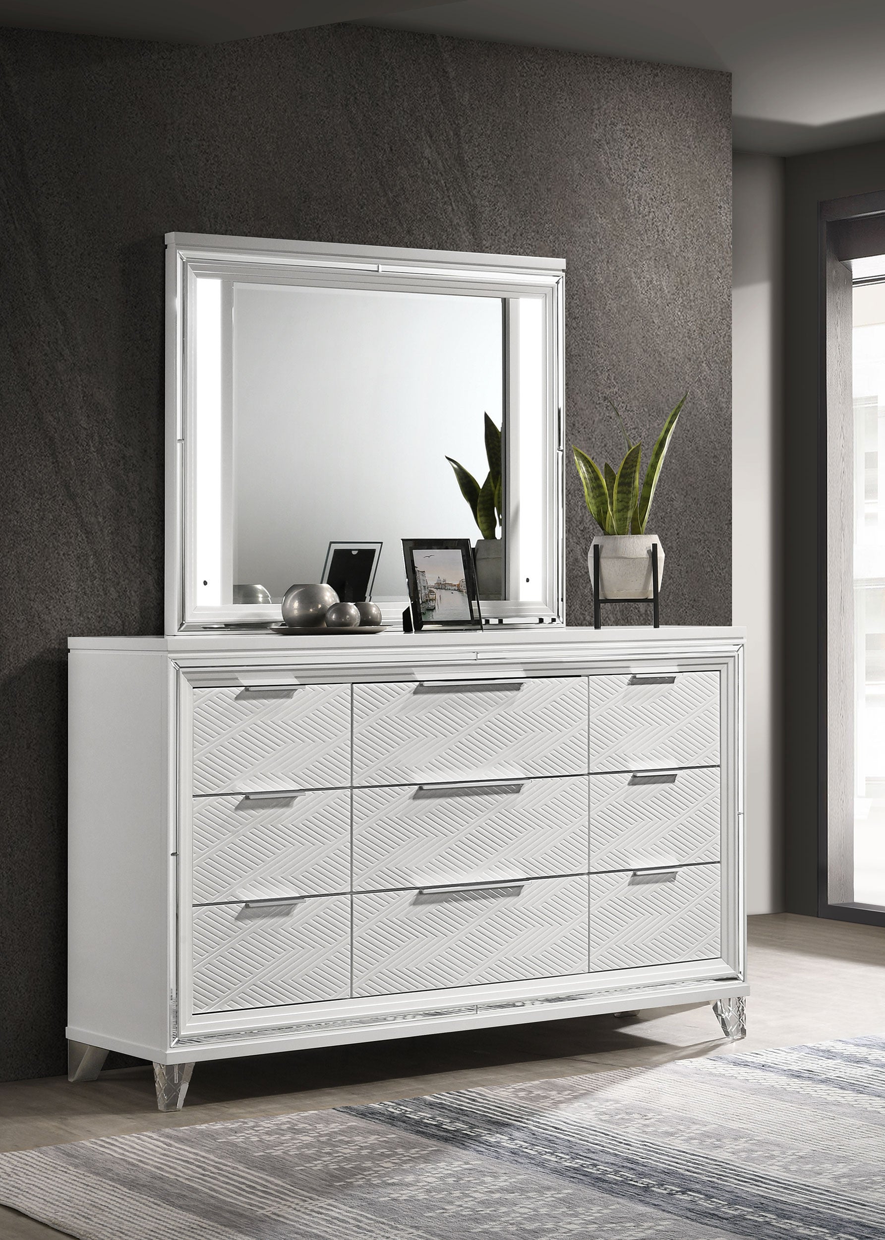 Marmore Dresser with Mirror - Ideal Furniture (Fresno,CA)