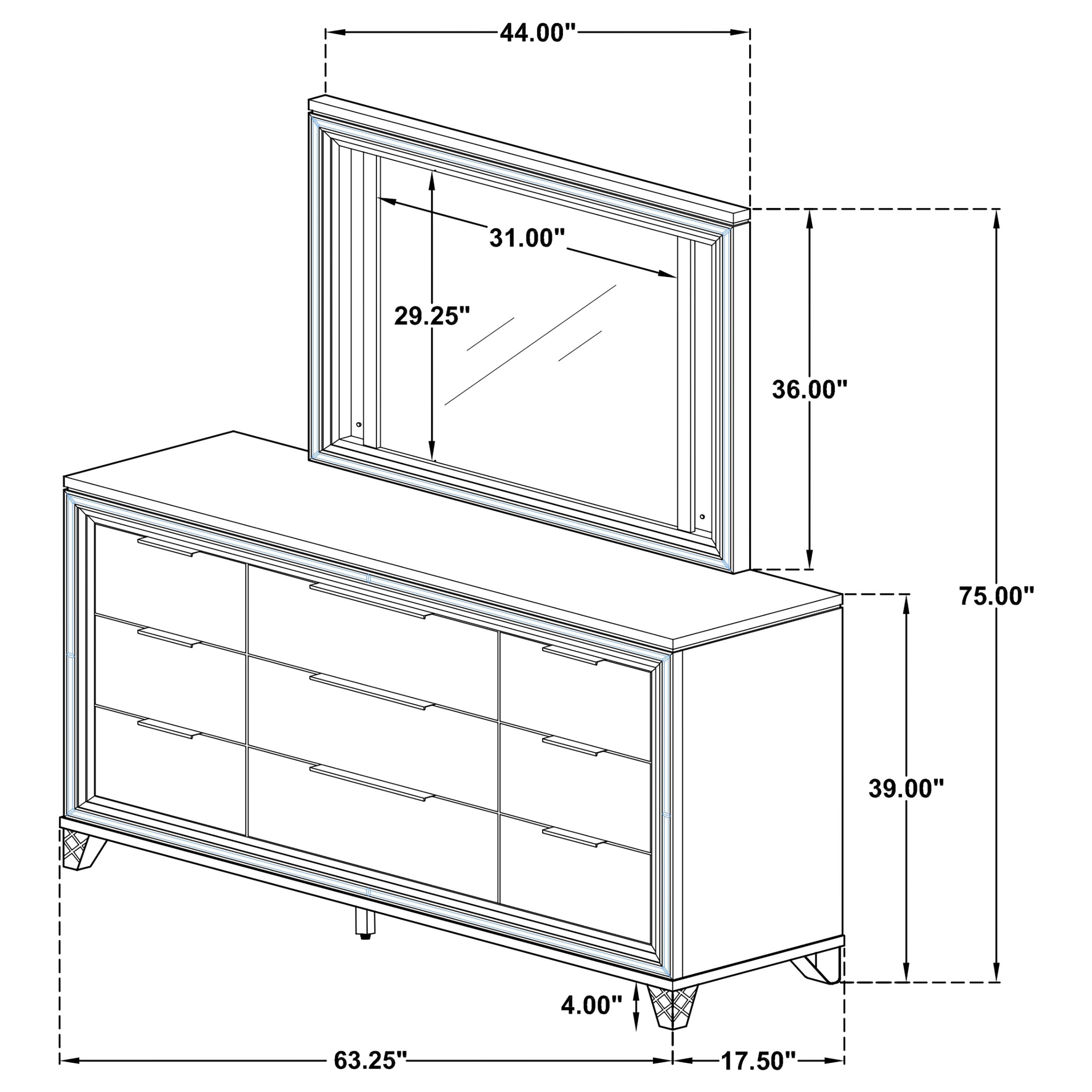 Marmore Dresser with Mirror - Ideal Furniture (Fresno,CA)